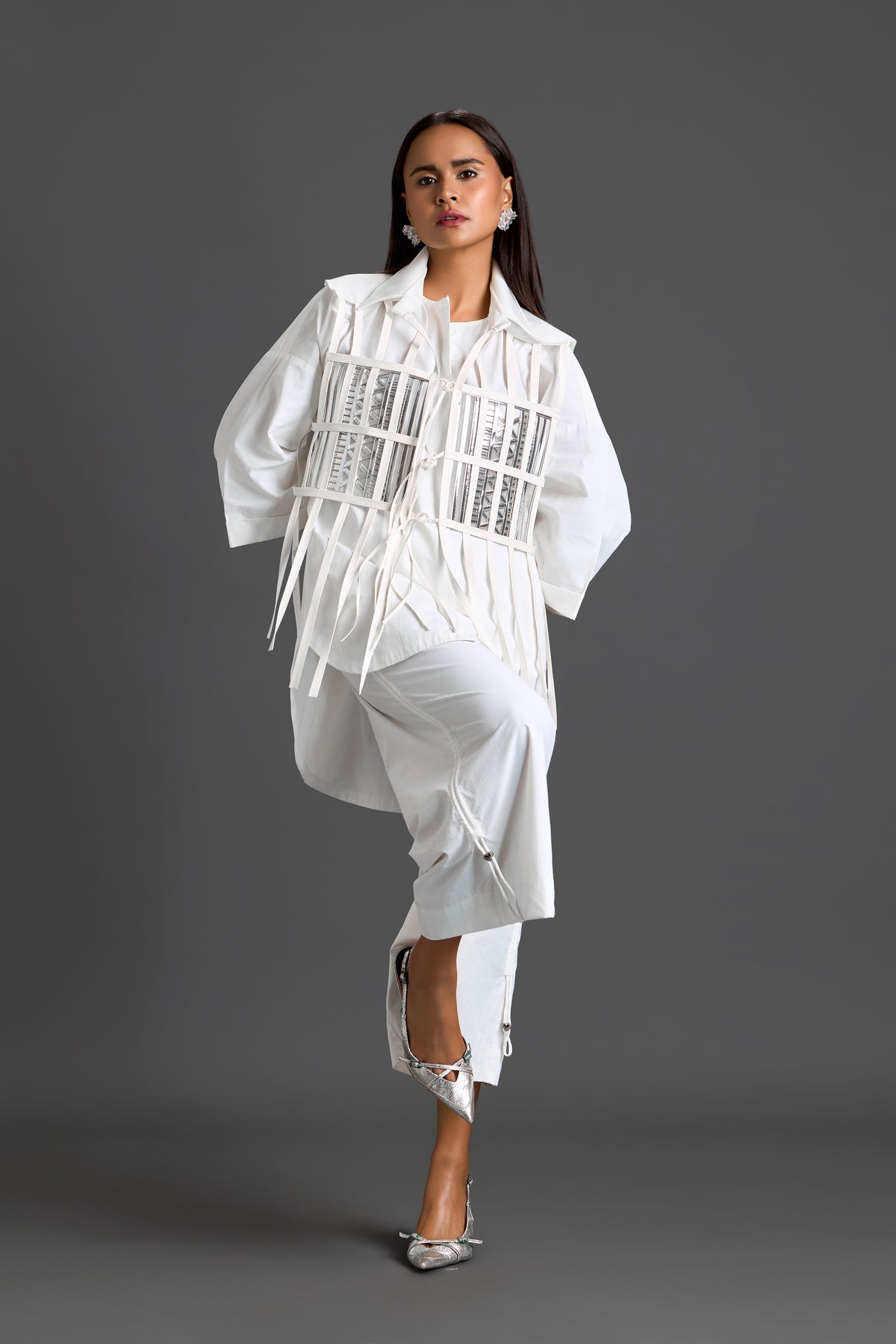 White Cage Panel Shirt & Wide Pants