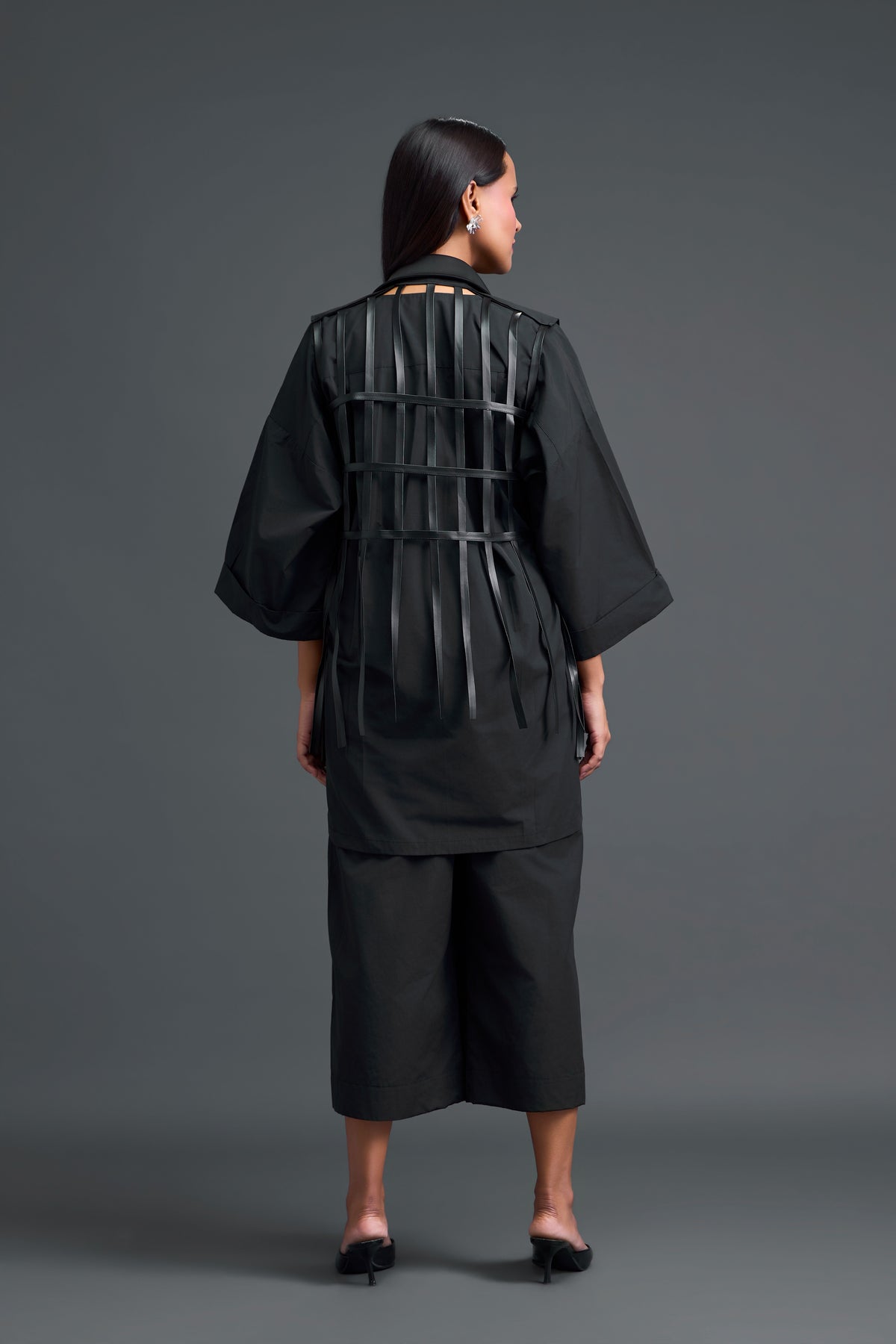 Black Cage Panel Shirt & Wide Pants