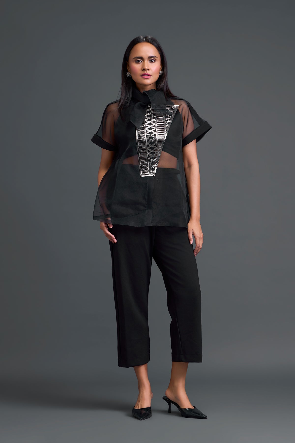 Black Three-Piece Gunmetal Shorts Set