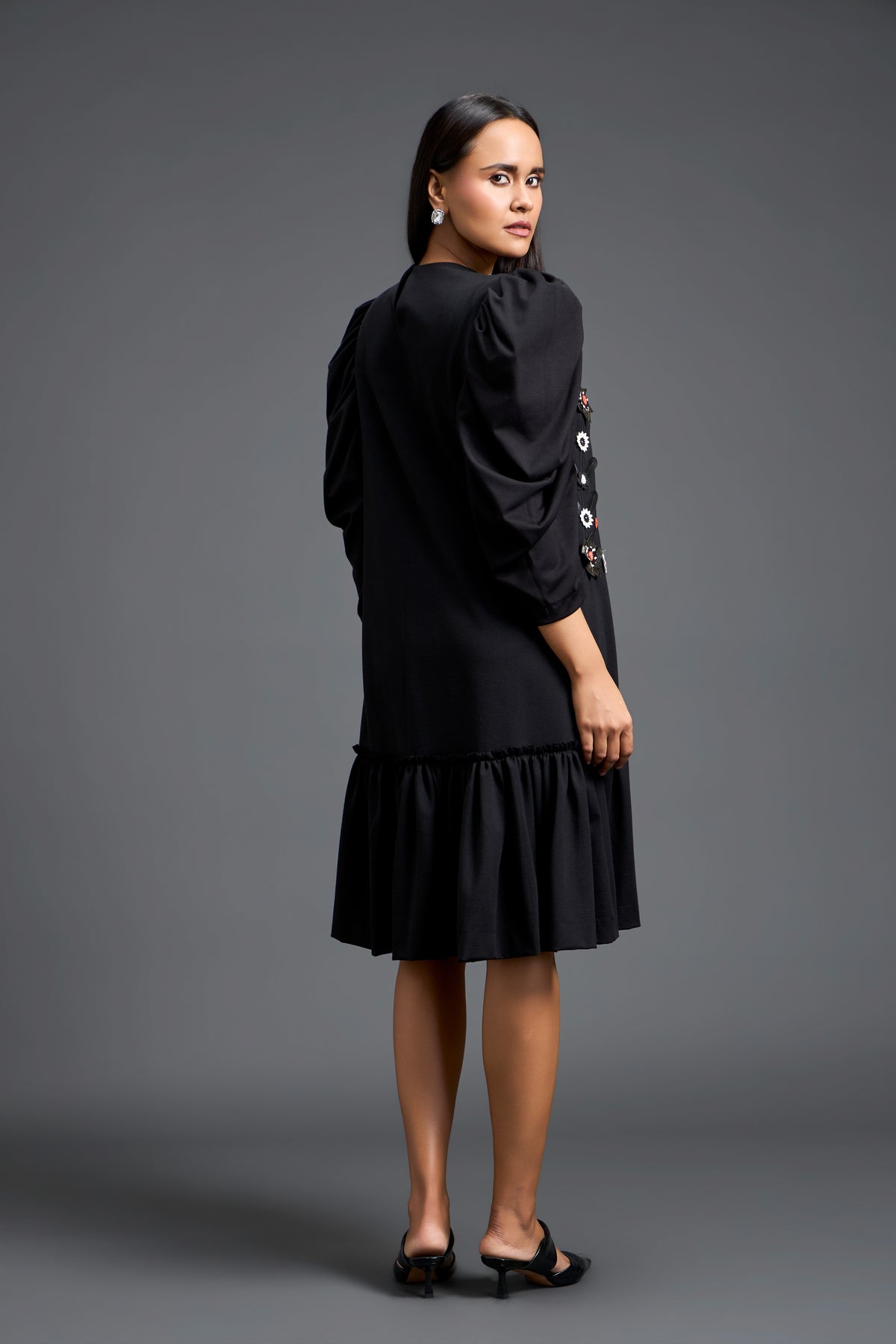 Black Floral Puff Sleeve Dress