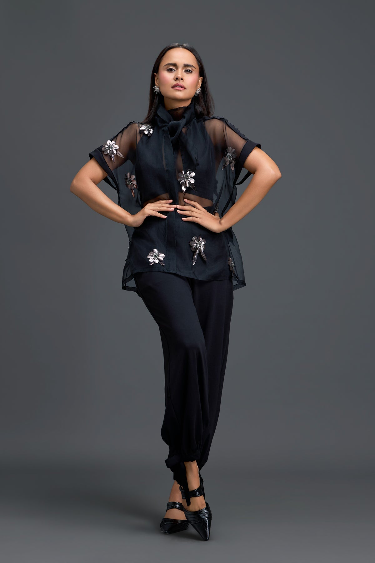 Black Sheer Floral Top & Pants