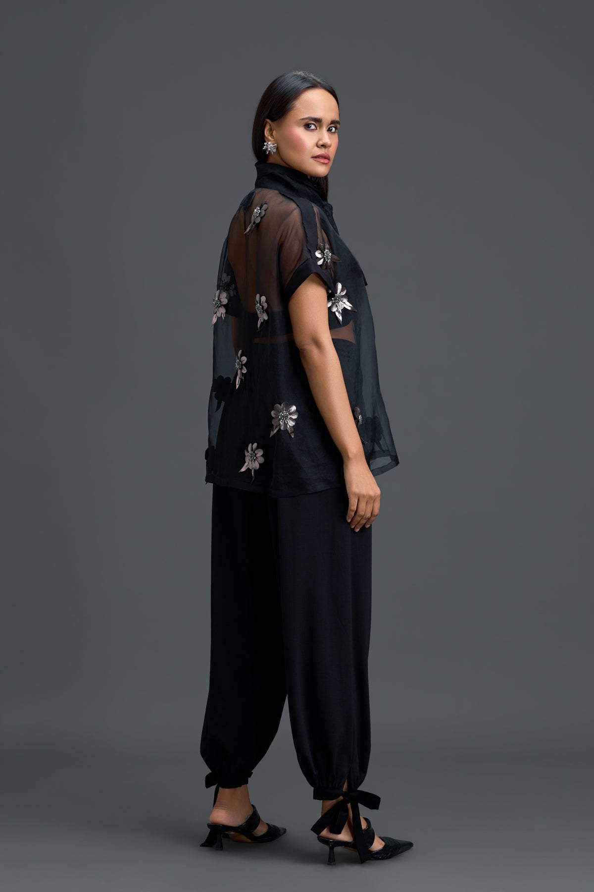 Black Sheer Floral Top & Pants