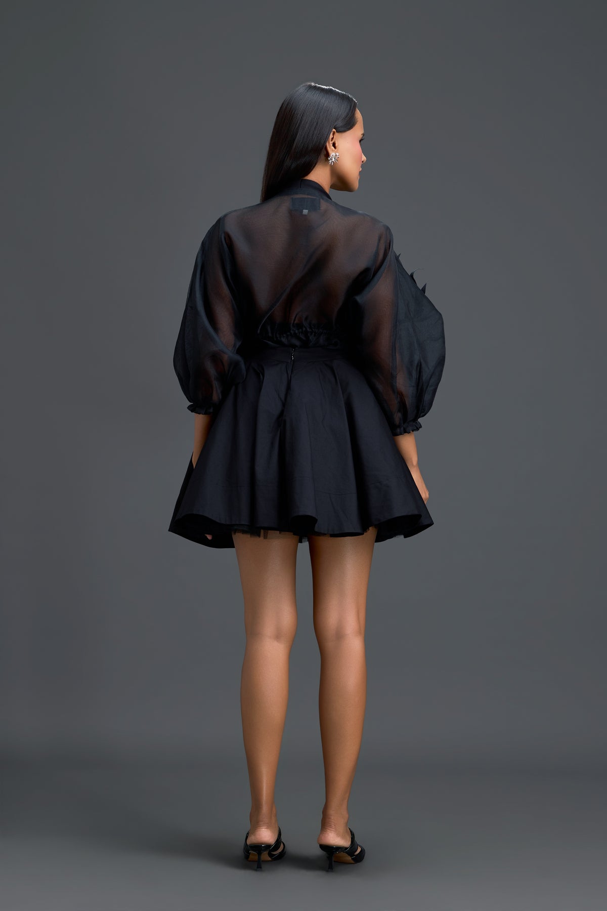 Black Pink Floral Blouse & Skirt