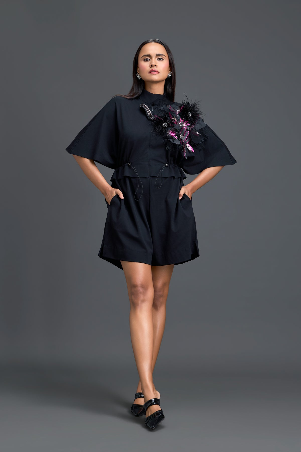 Black Feather Crystal Romper