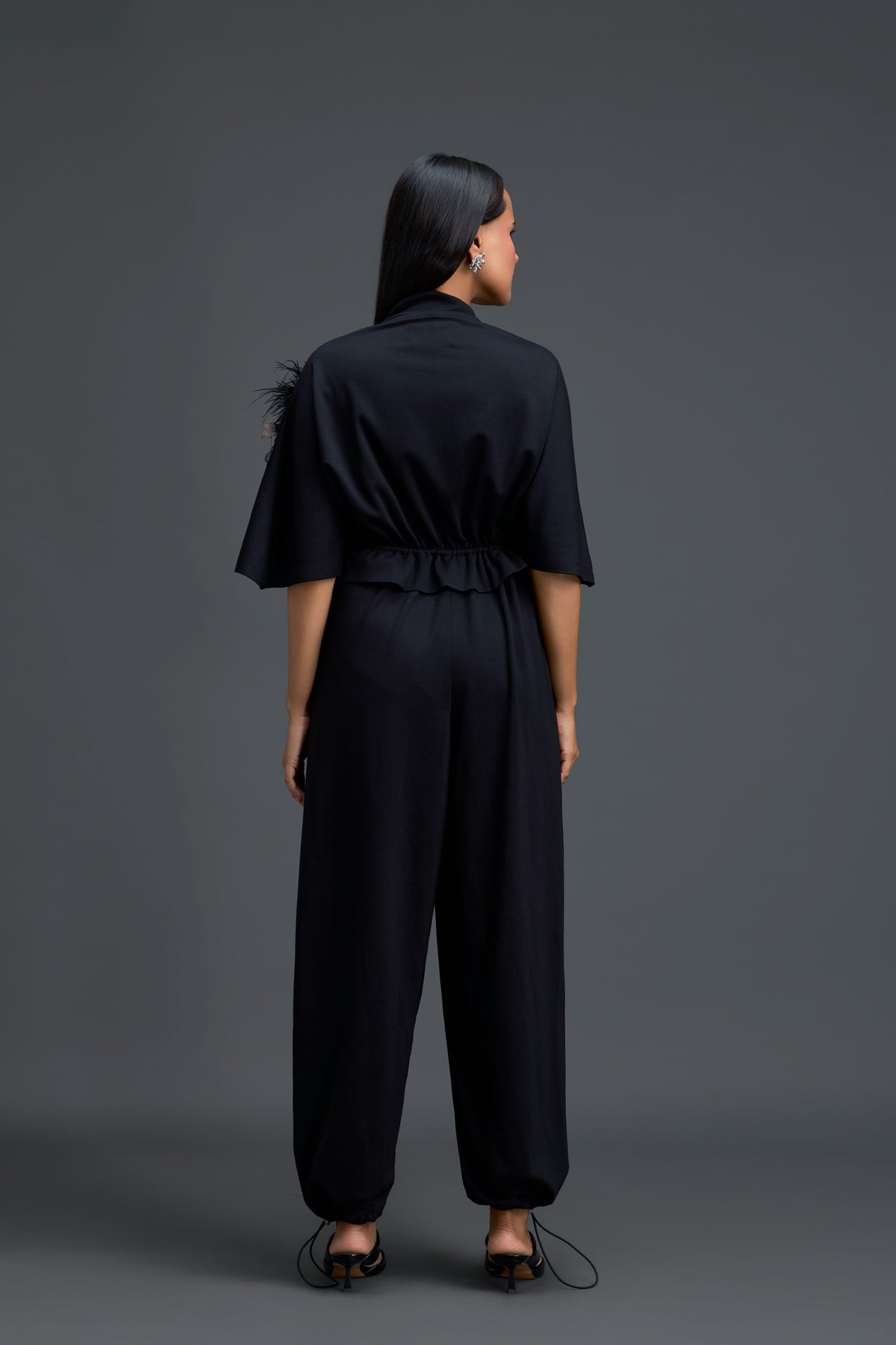 Black Feather Crystal Jumpsuit