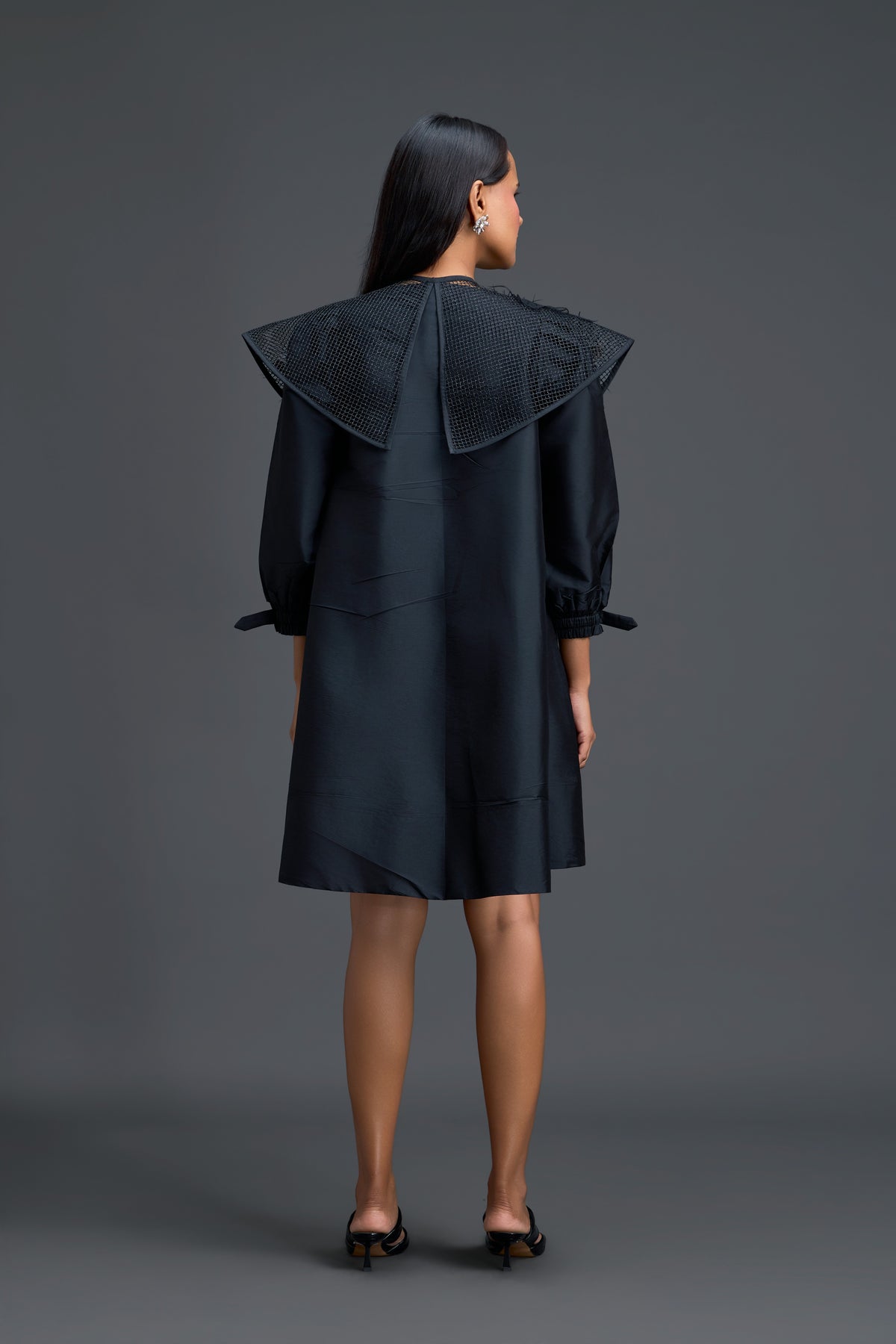 Black Feather Crystal Collar Dress