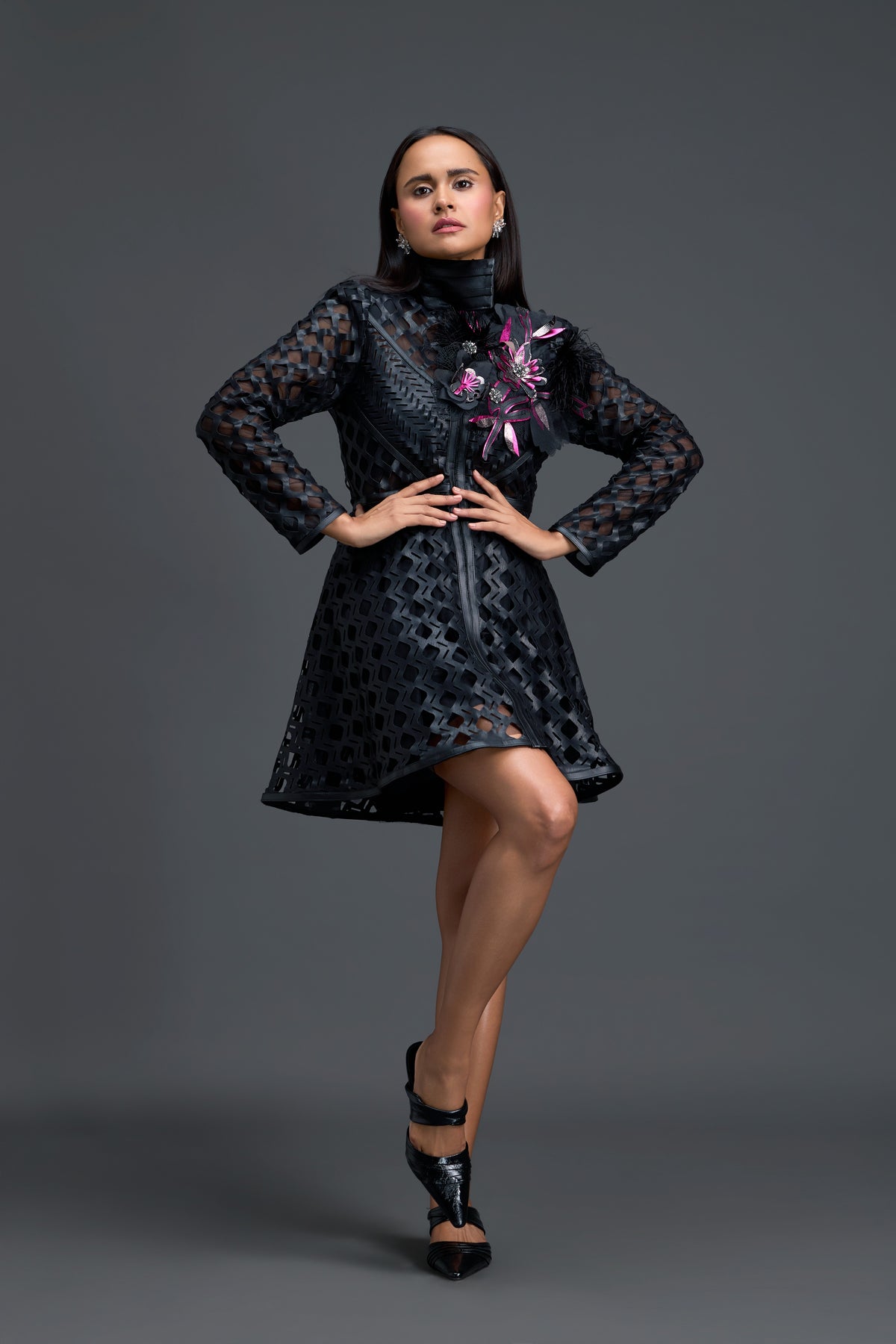 Black Lattice Mini Dress