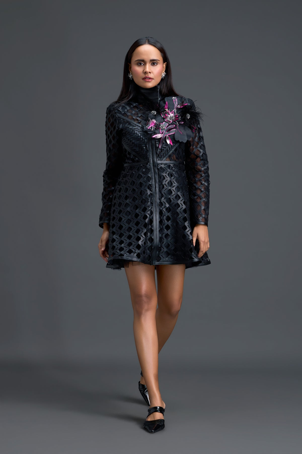 Black Lattice Mini Dress