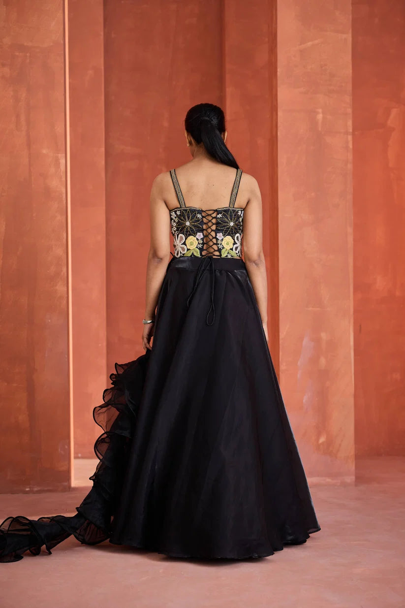 Black Emb Corset Lehnga Set