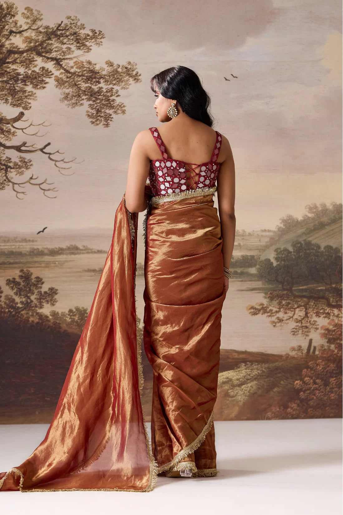 Maroon Emb Corset Stitched Saree Set