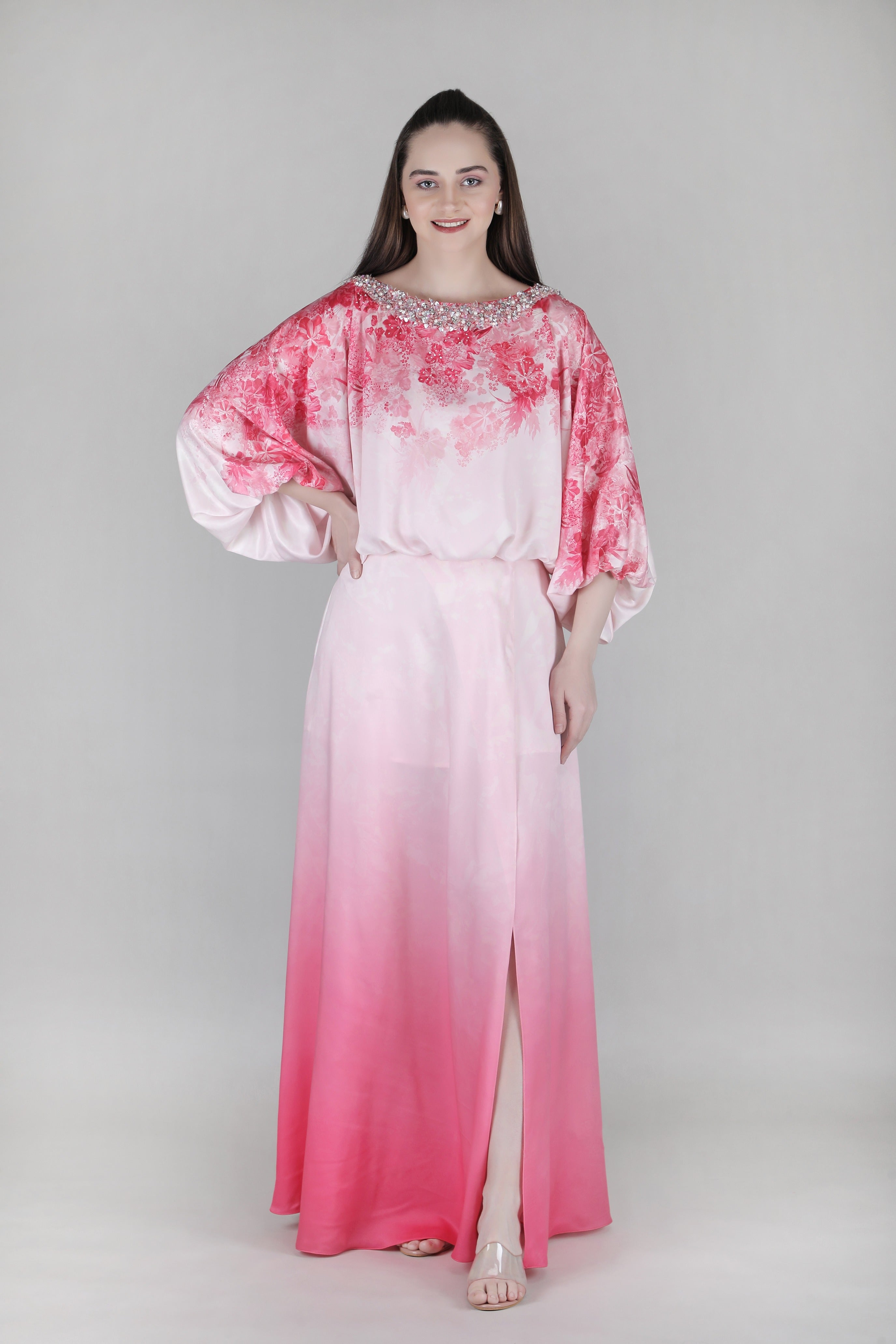 Blush Ombre Slit Skirt Top set
