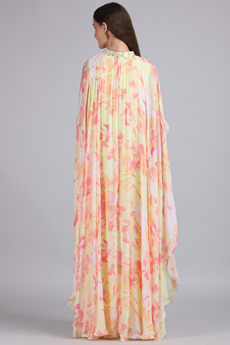One Motif Placement Dress with cape