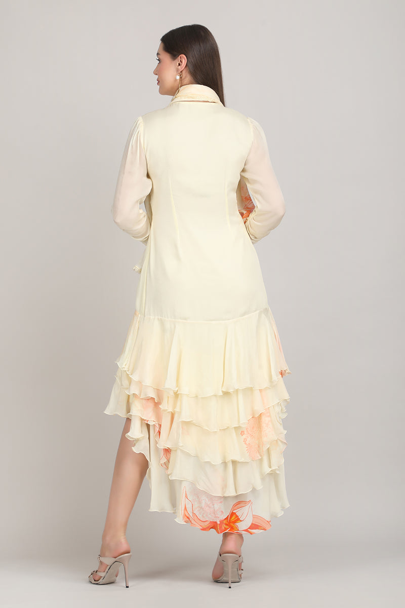 High Low Wrap Ivory Dress with Scraf