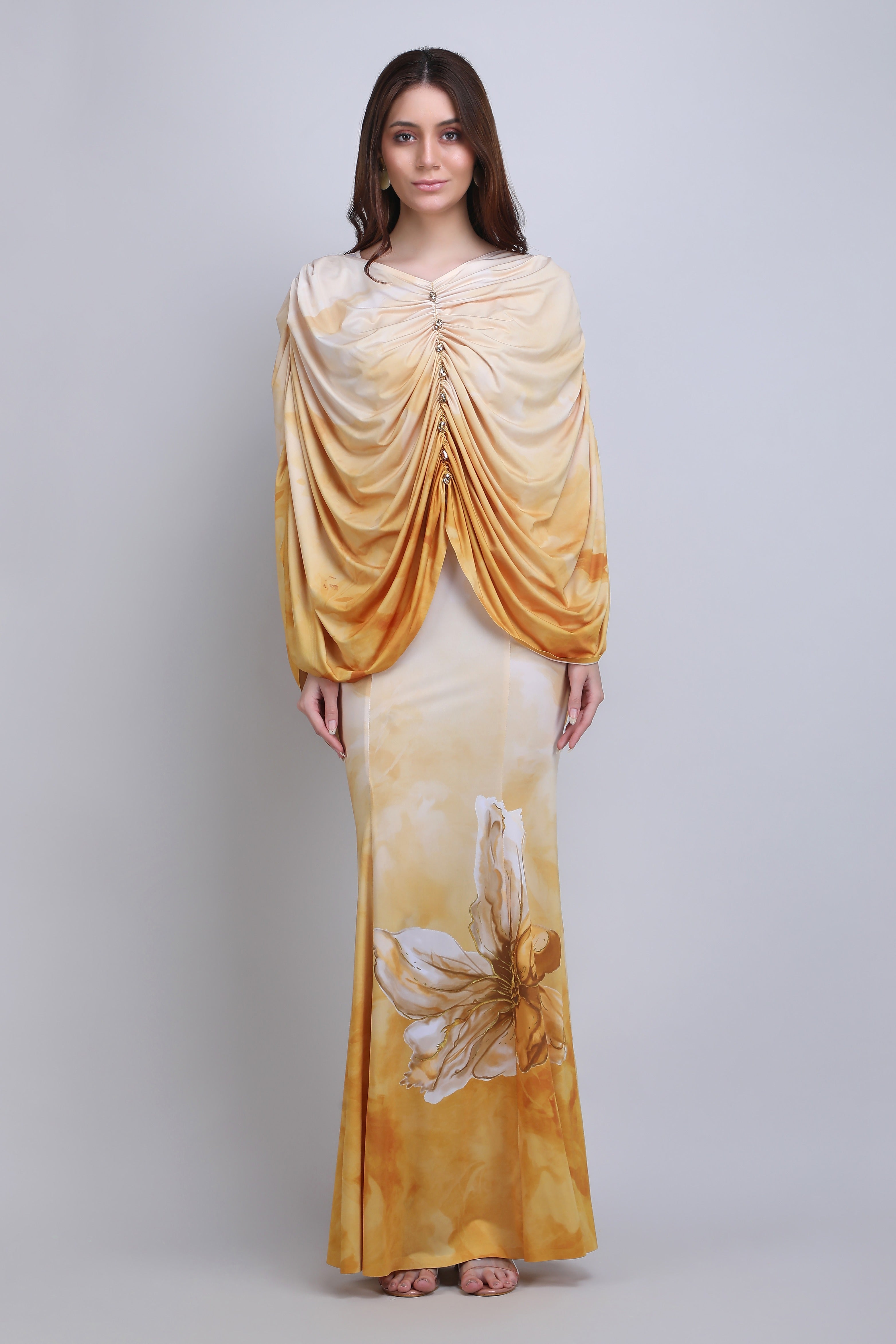 Orchre Cowl Drape Jersey slip dress
