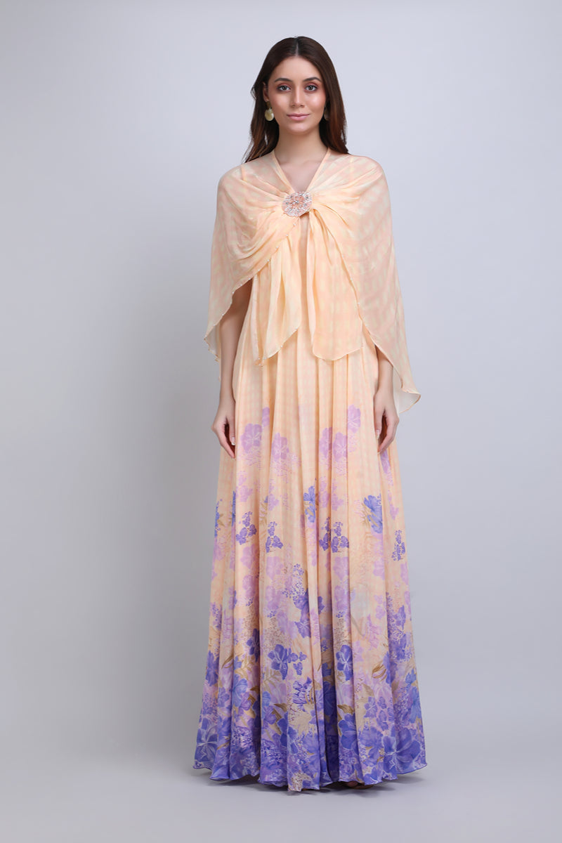 Denser Duo Floral Placemen Cape Gown