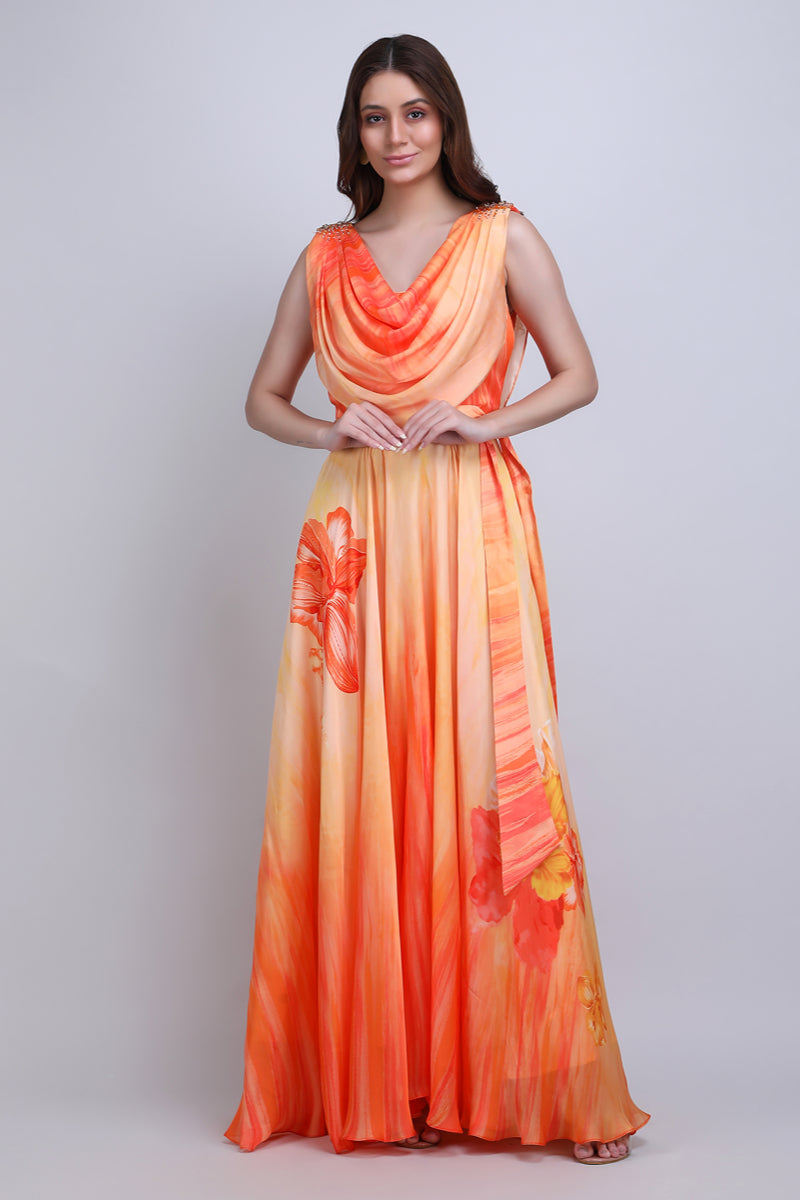 Sunset Drape Cowl Maxi Dress