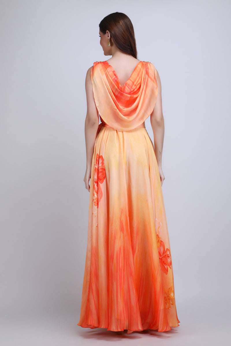 Sunset Drape Cowl Maxi Dress