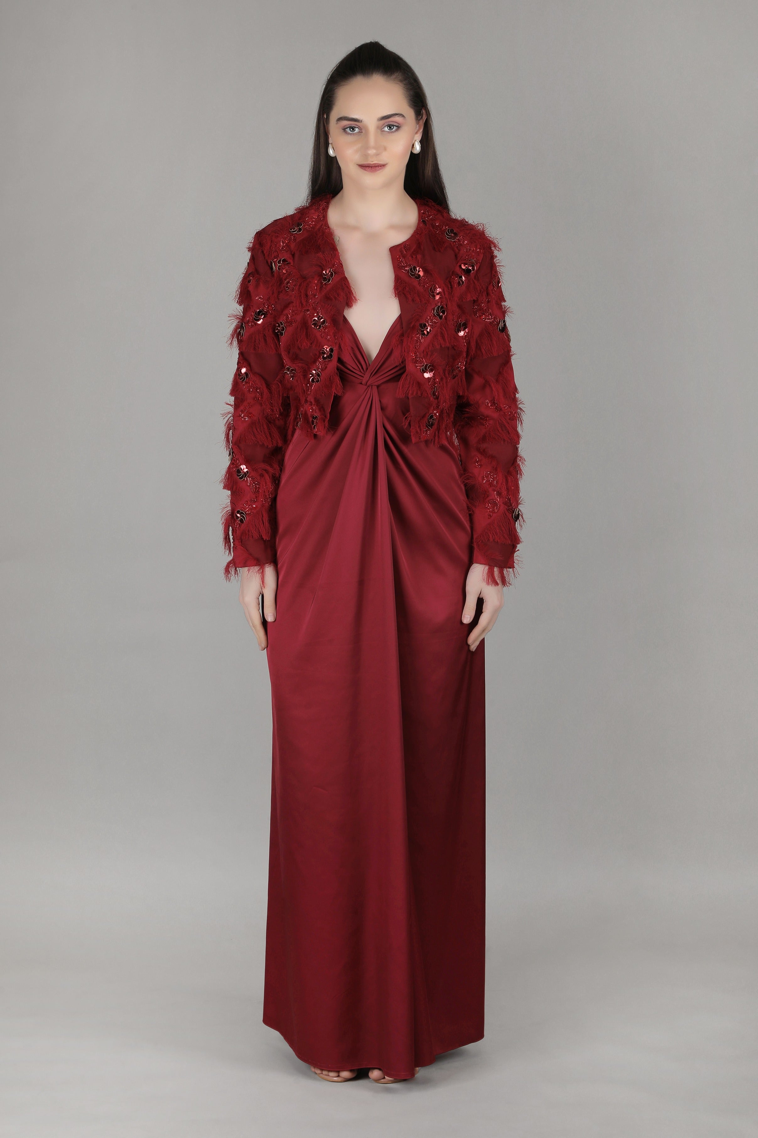 Red Knot Textured Jacket Dress