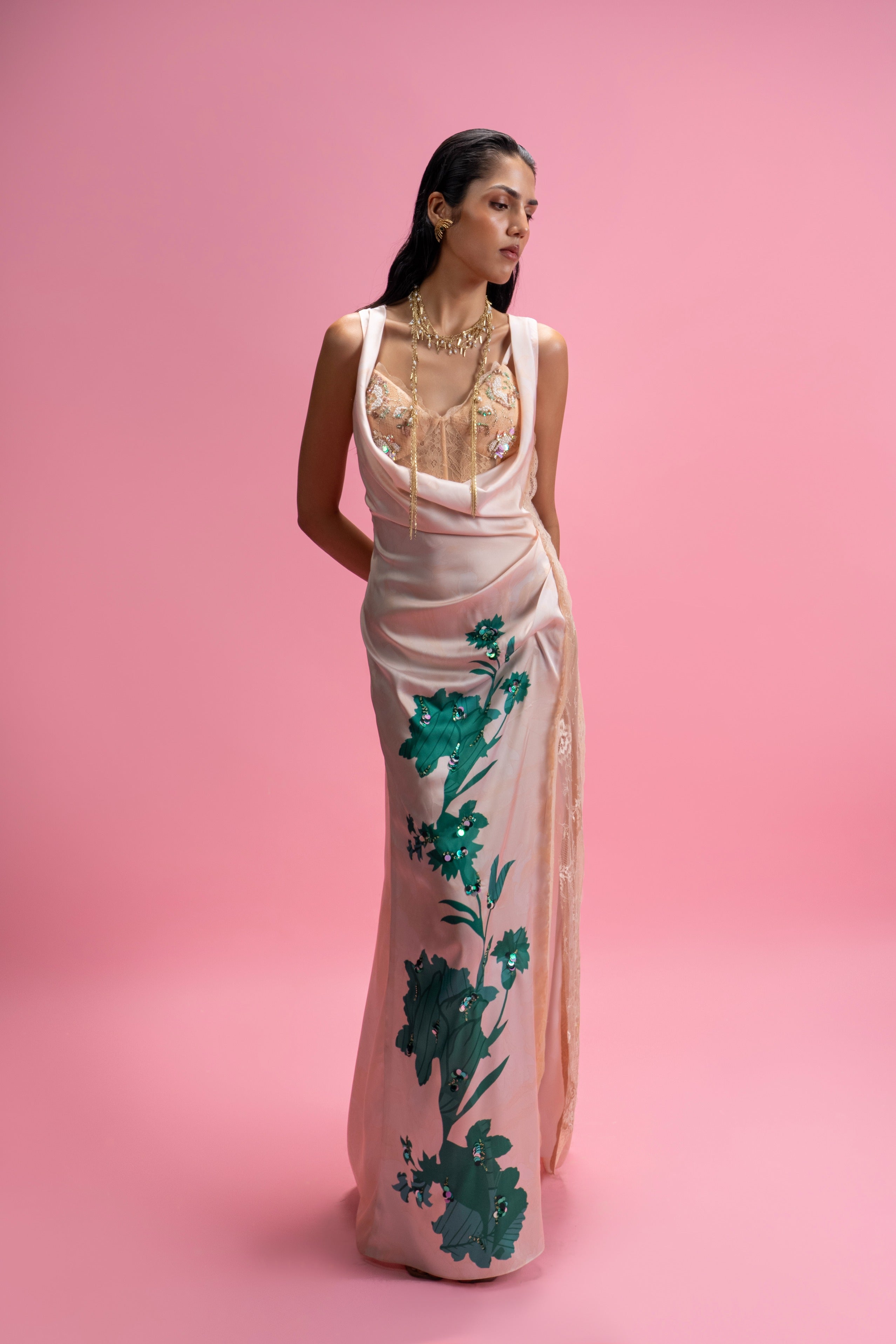 Chantilly Corset Bustier & Placement Print Dress