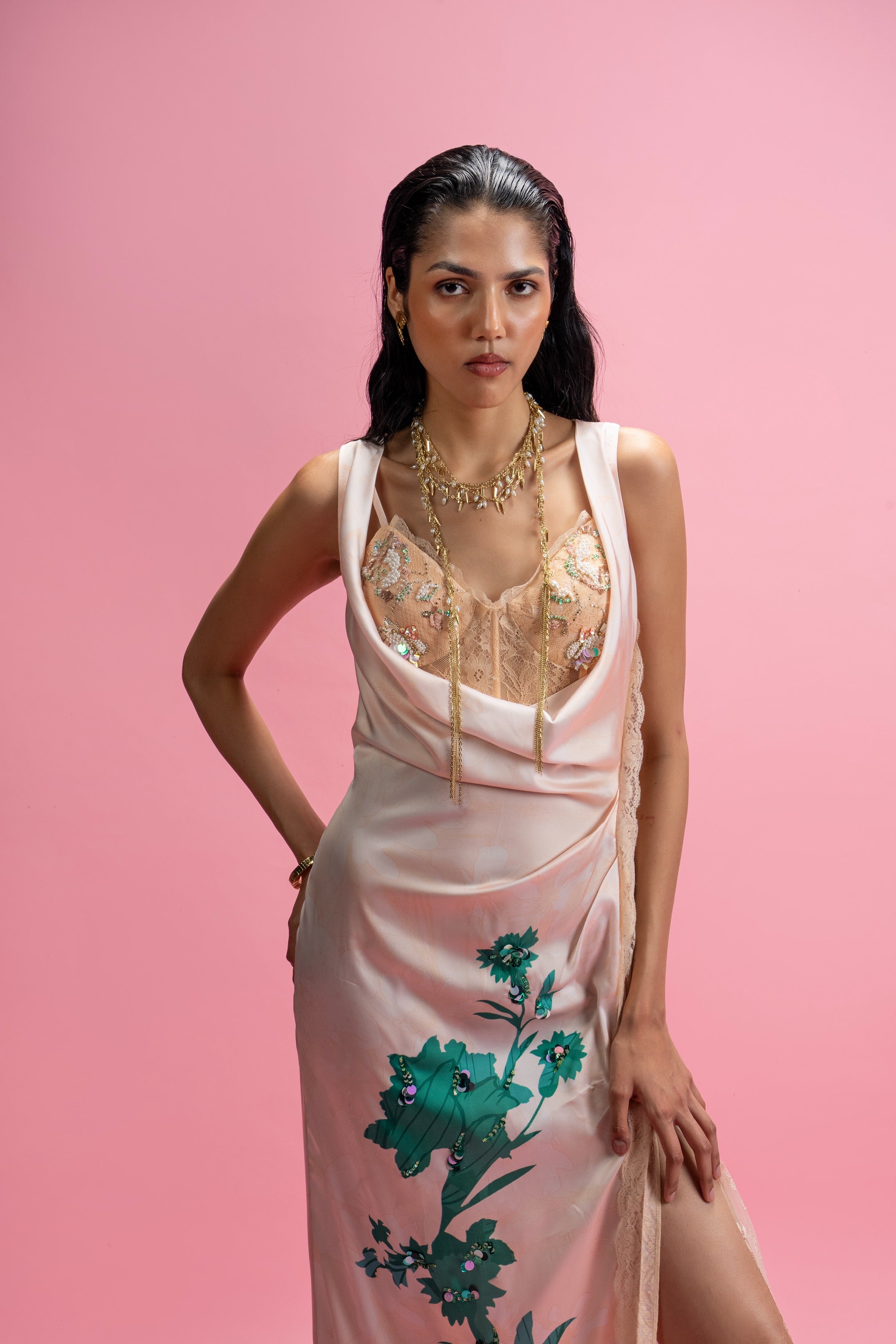 Chantilly Corset Bustier & Placement Print Dress