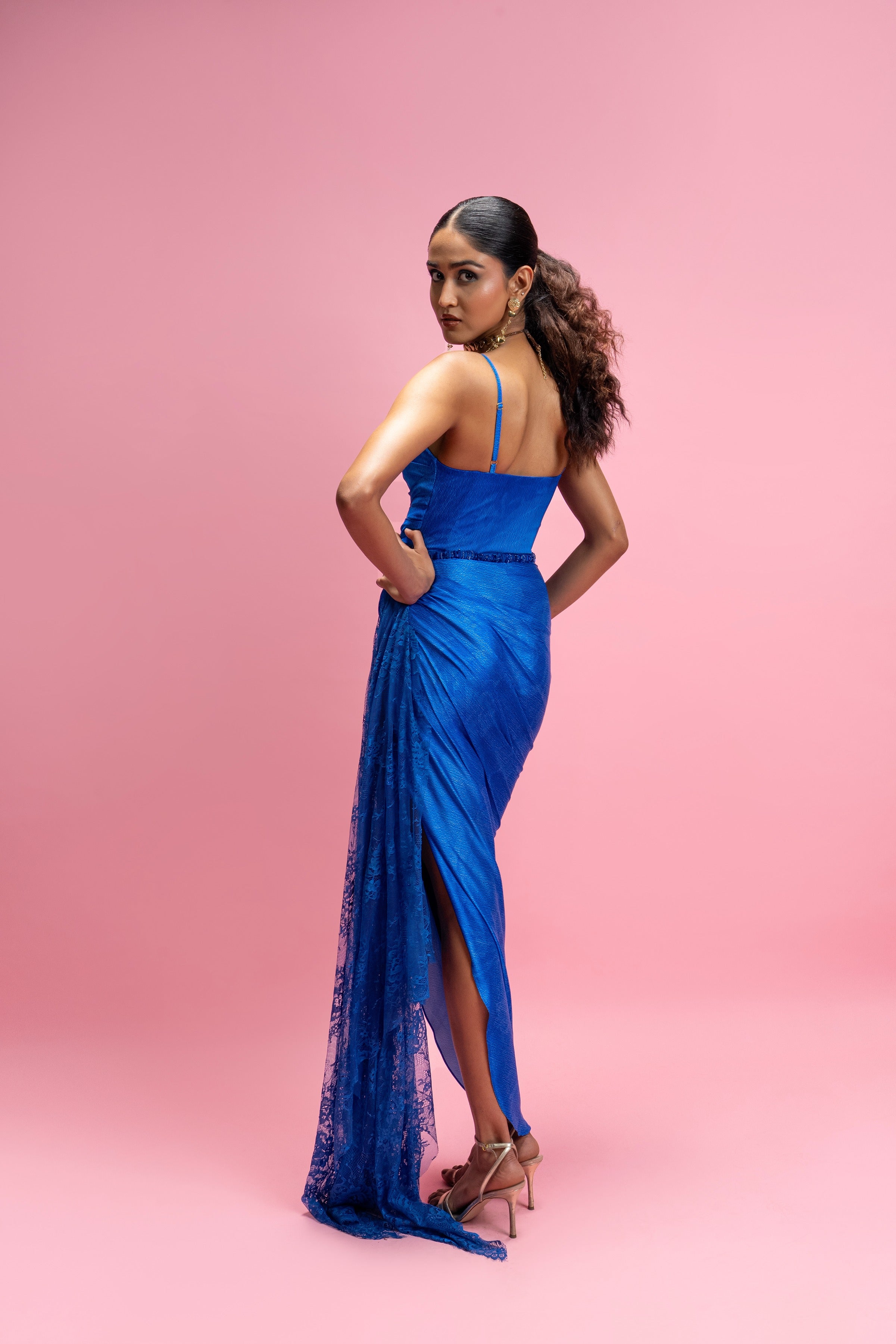 Draped Maxi Dress with Chantilly Trail