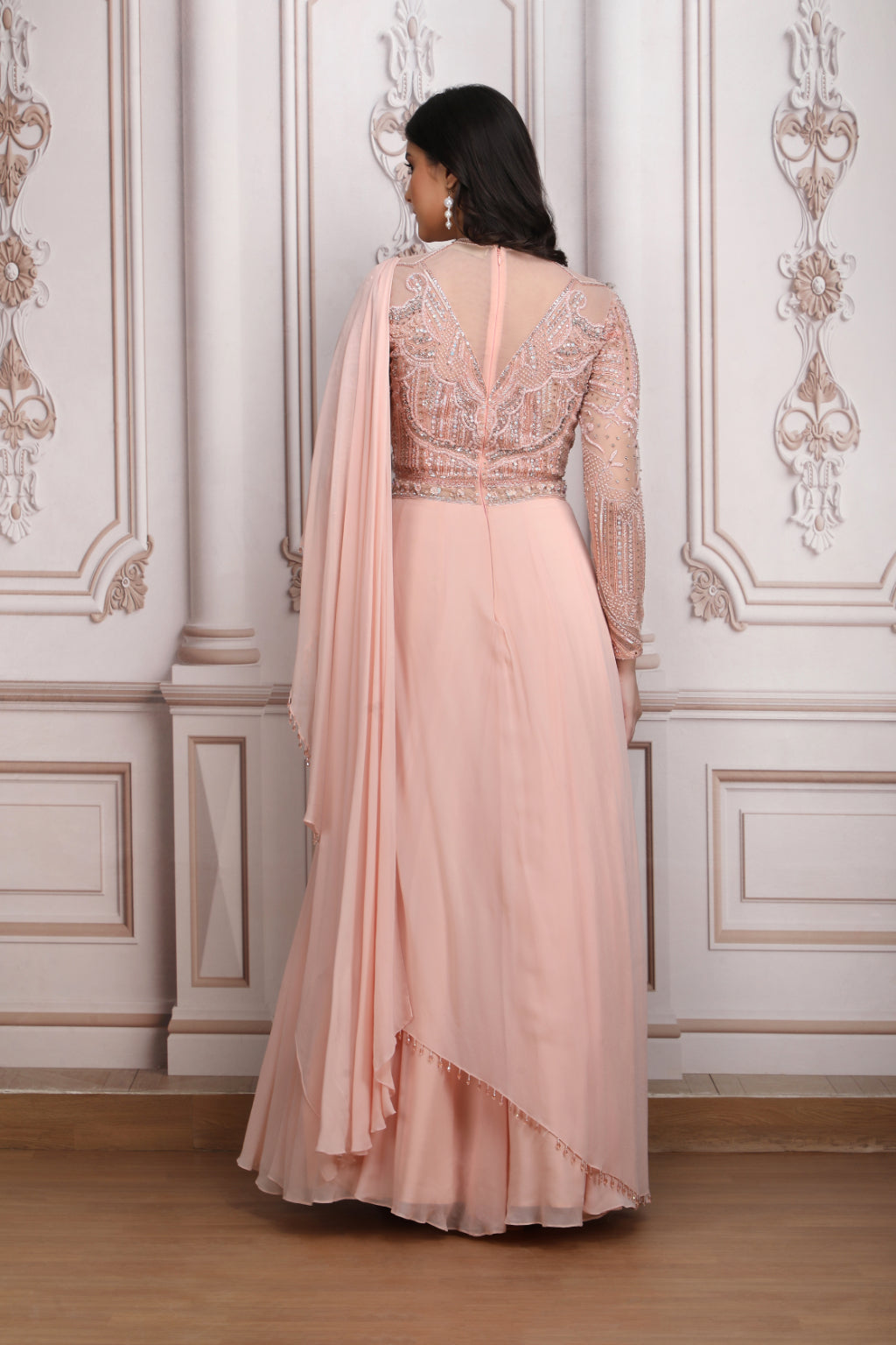 Blush Pink Gown With Heavy Embroidered Upper Bodice