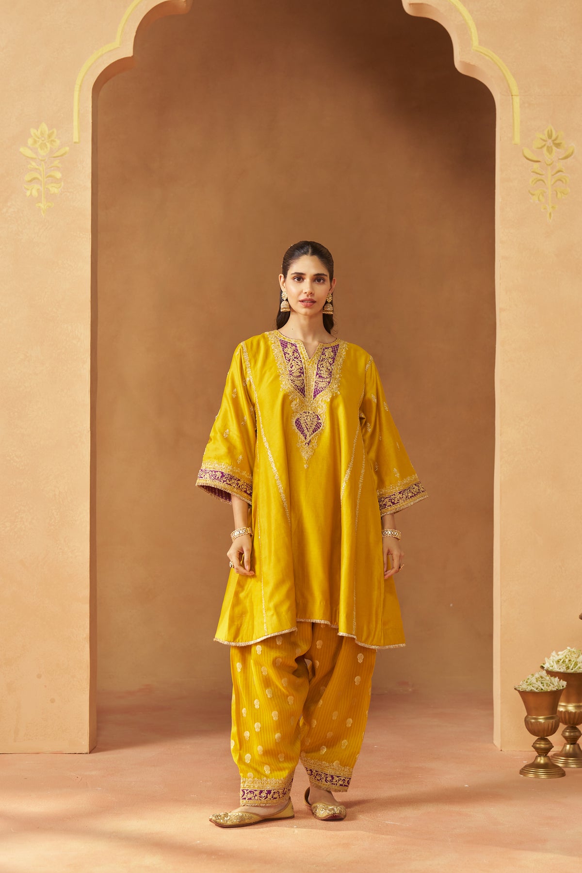 Maahgul Mustard Kalidaar Chauga with Salwar with Dupatta