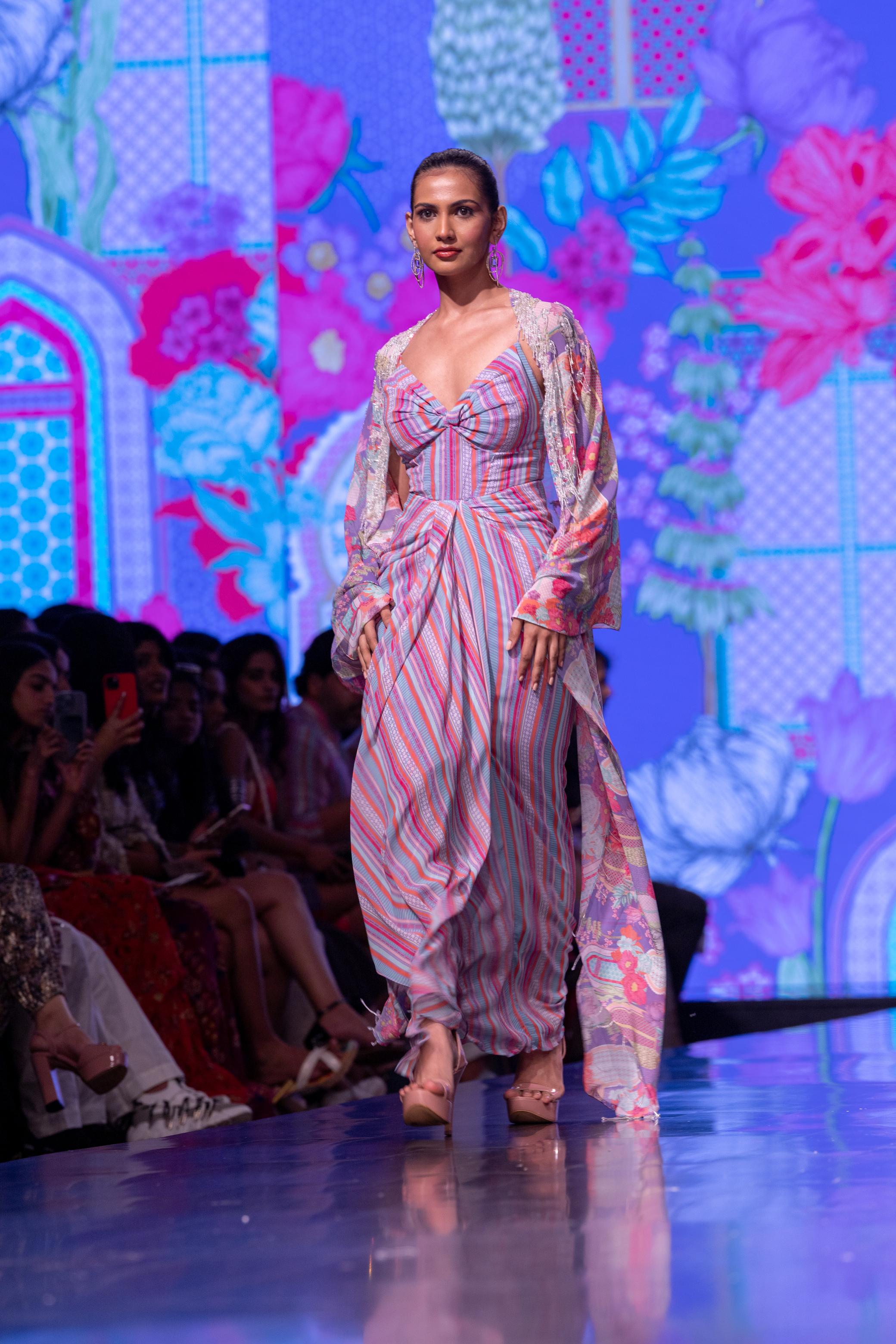 Lavender Printed Gown & Cape
