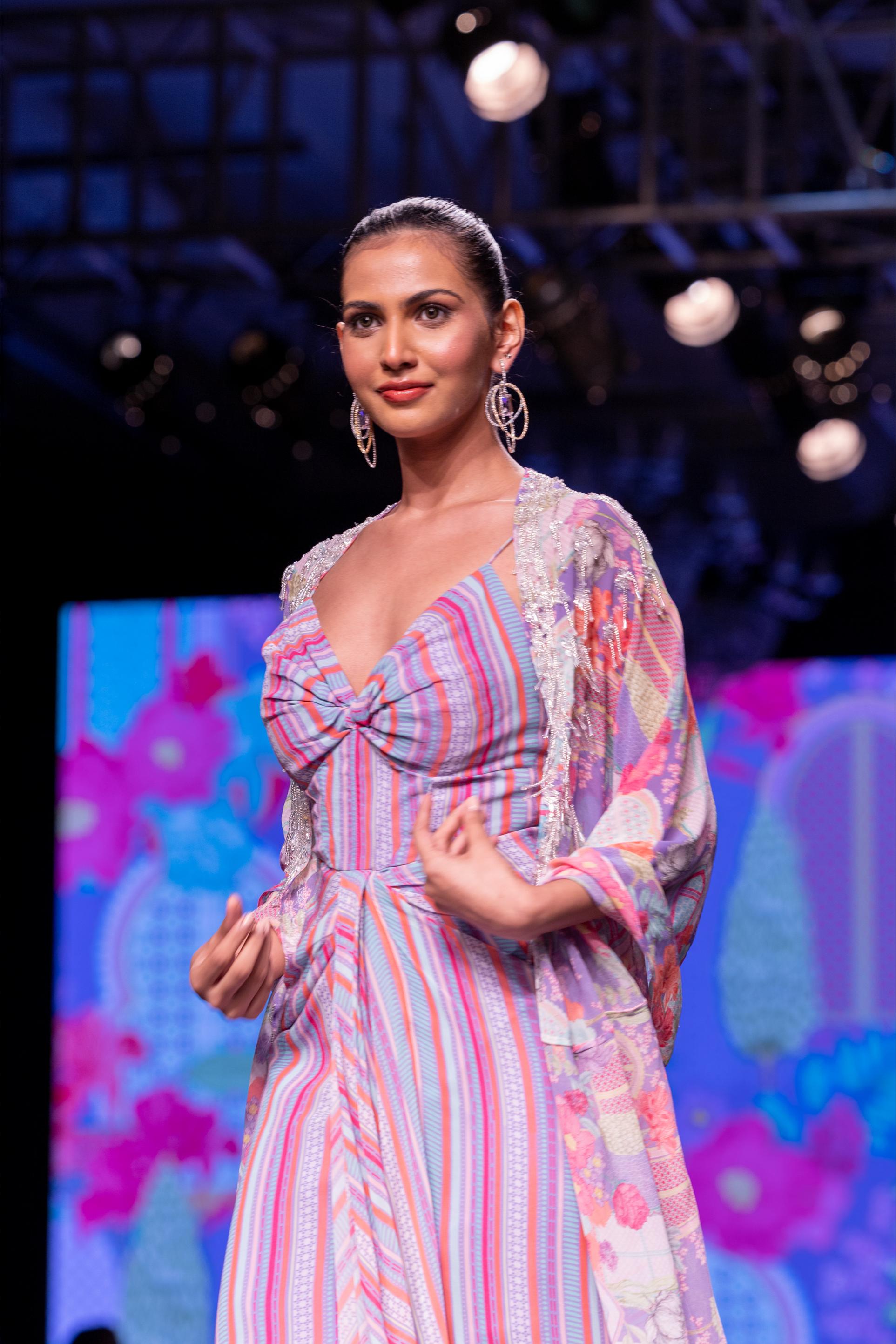 Lavender Printed Gown & Cape