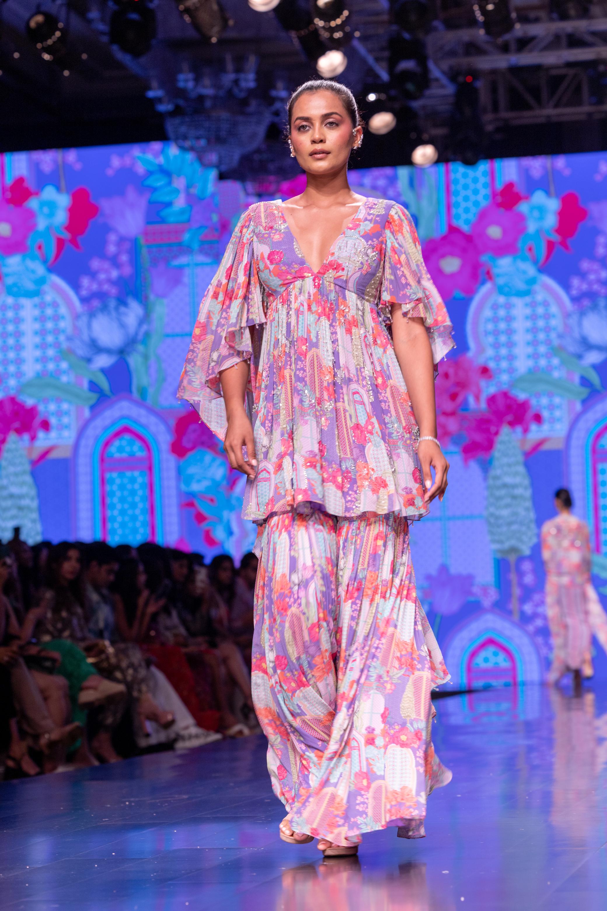 Lavender Printed Kurti & gharara