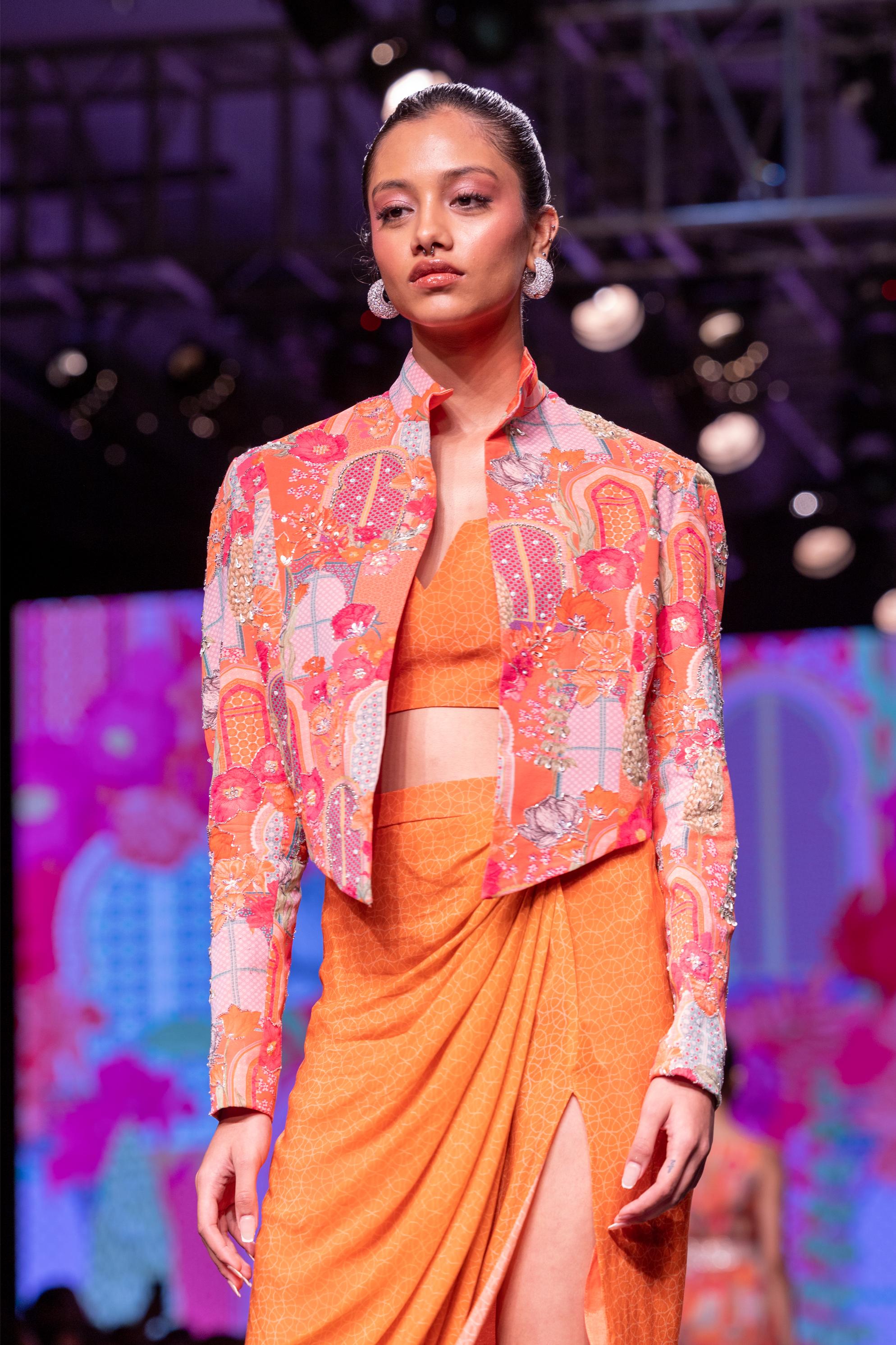 Orange Dhoti Jacket Set