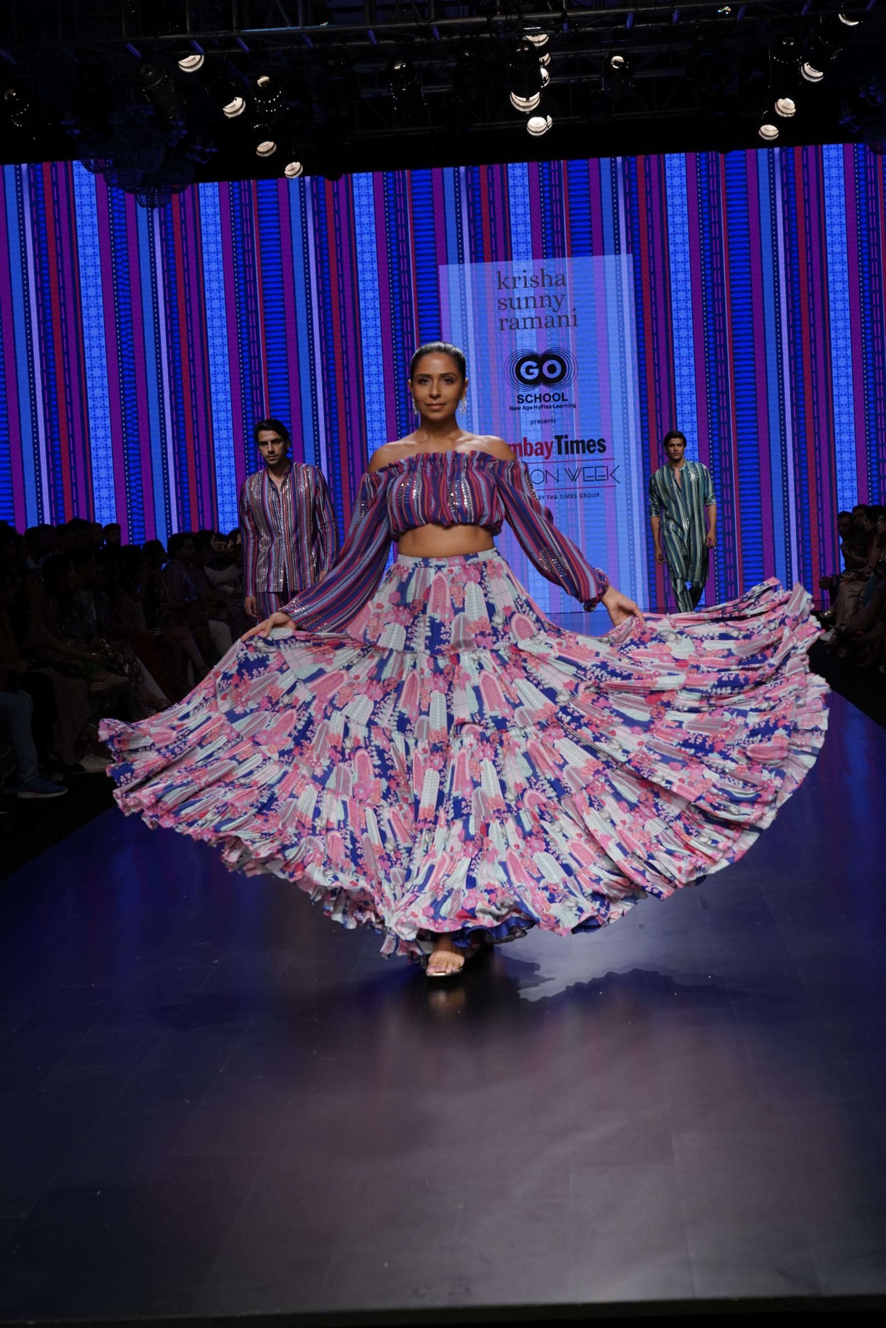 Blue Printed Blouse with Skirt