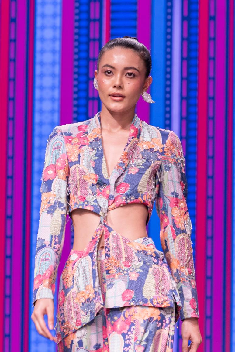 Blue Printed Blazer Set
