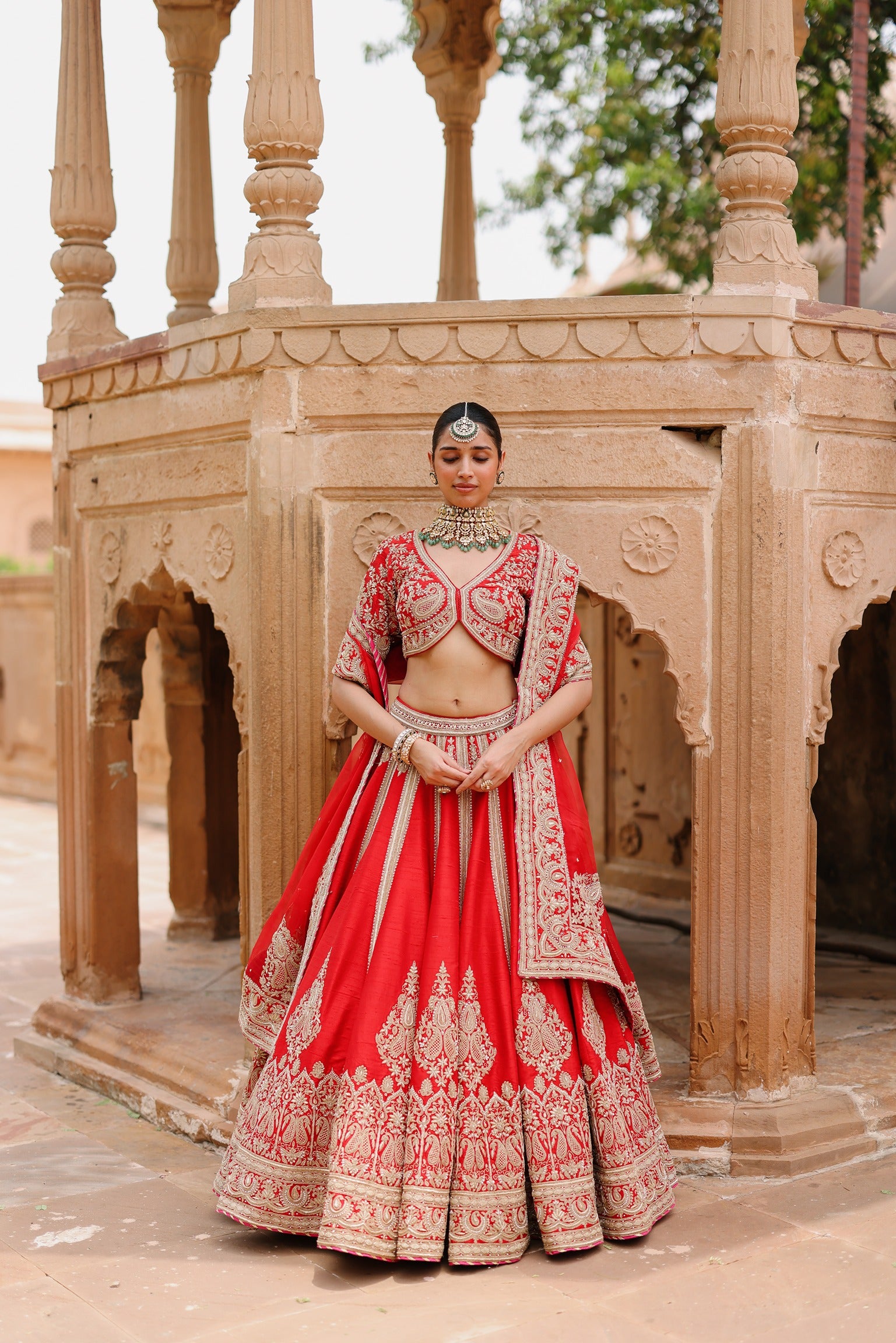 Mahroz - Deep Red Lehenga Set with Blouse & Dupatta
