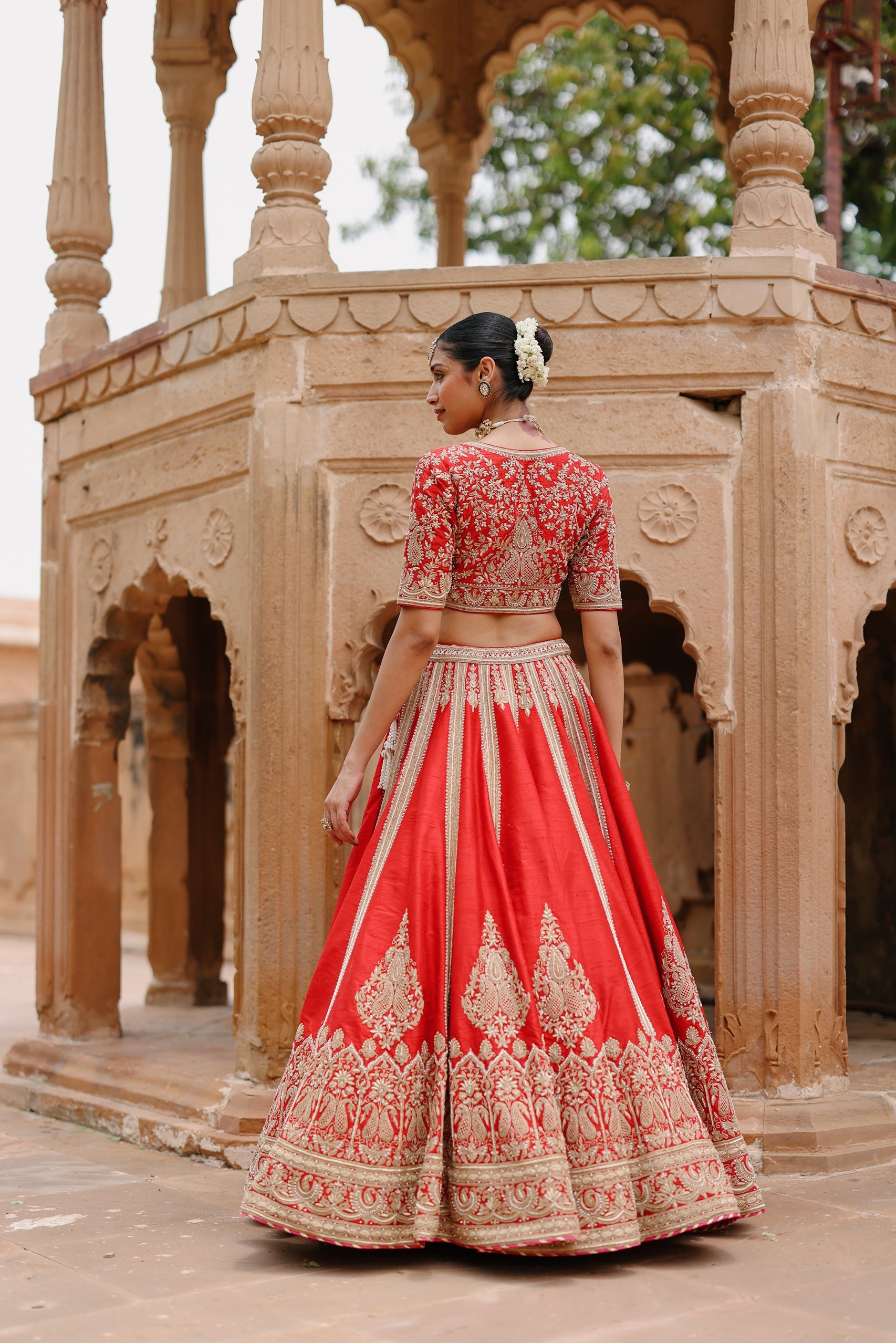 Mahroz - Deep Red Lehenga Set with Blouse & Dupatta