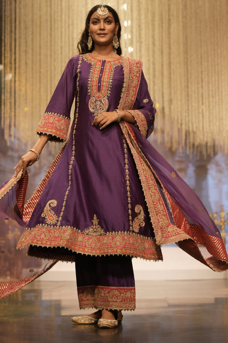 Maisha-Long A-line Kurta with Palazzo and Dupatta