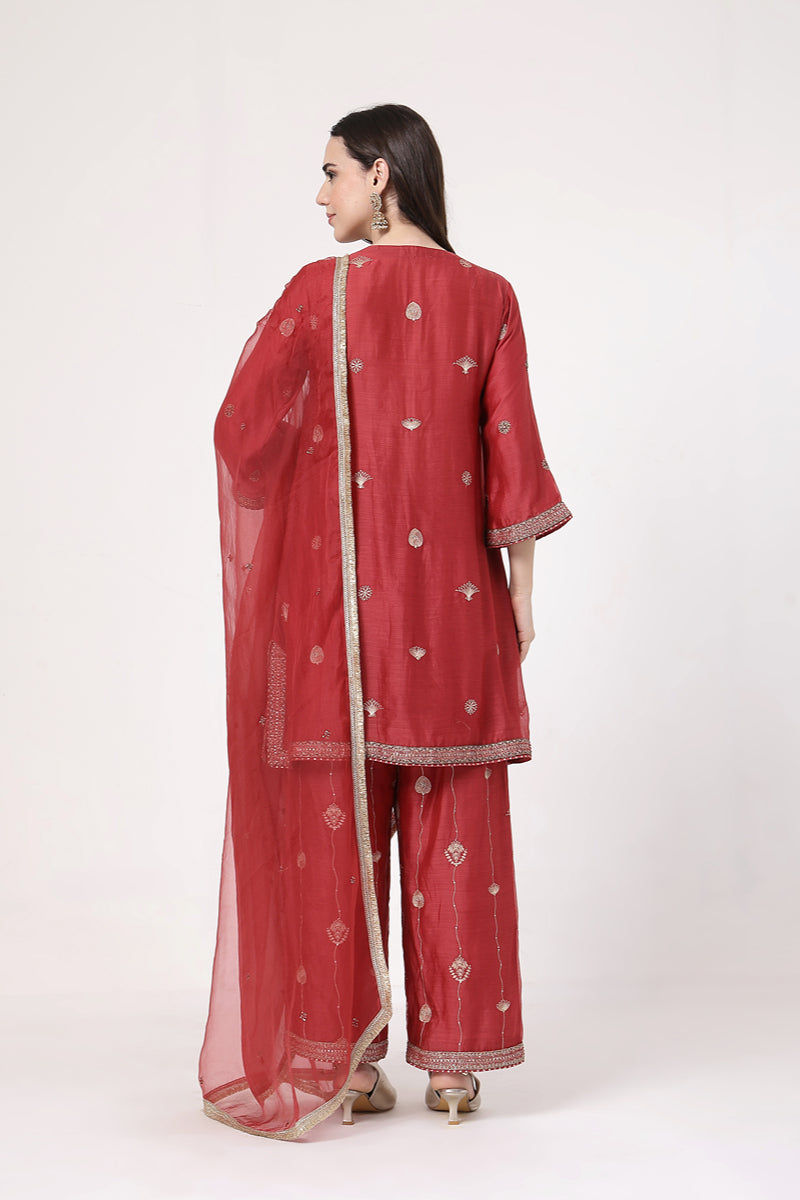 Maroon Embroidered Suit Set