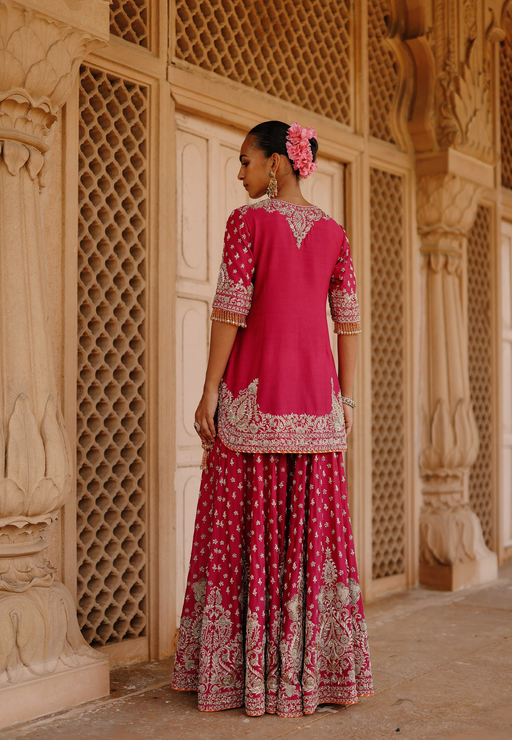 Maysam - Hot Pink Kurta Set with Sharara & Dupatta