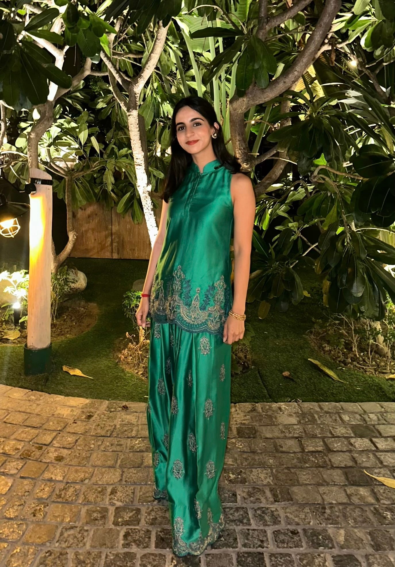 Meher Emerald Green Embroidered Farshi Set