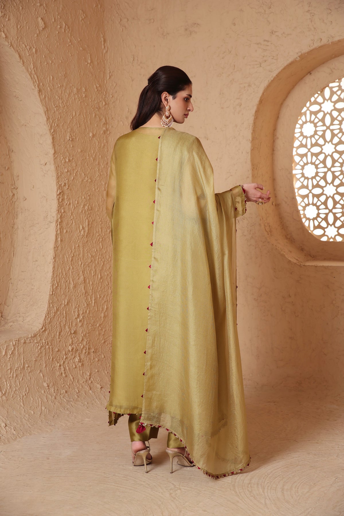 Mehrang Olive Green Heavy Neck Kurta Set