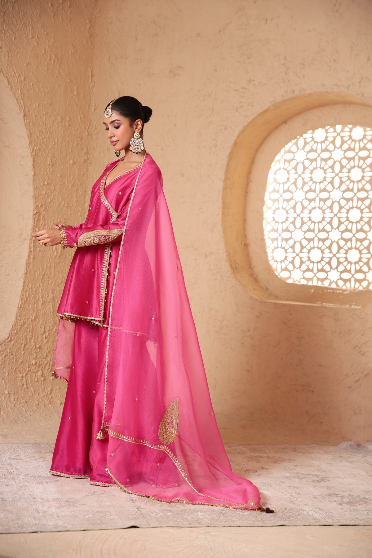 Mehrang Pink Angrakha Sharara Set