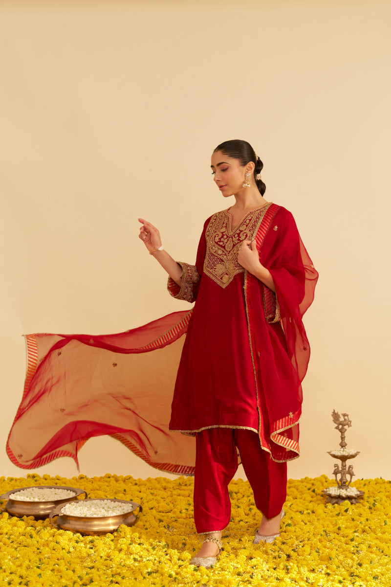 Mehza-Short Chauga With Salwar And Dupatta