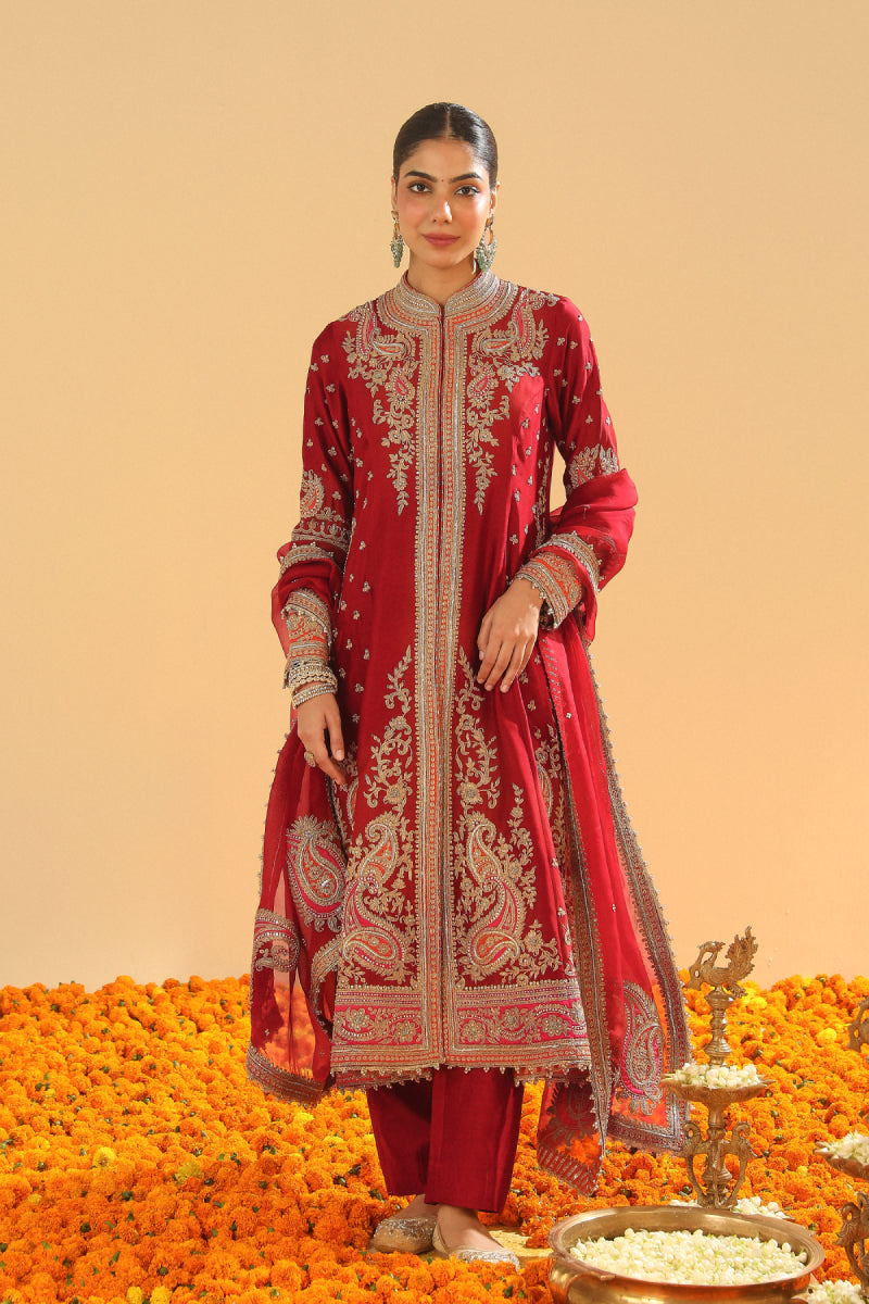 Minara-Long A-line Jacket with Pant and Dupatta