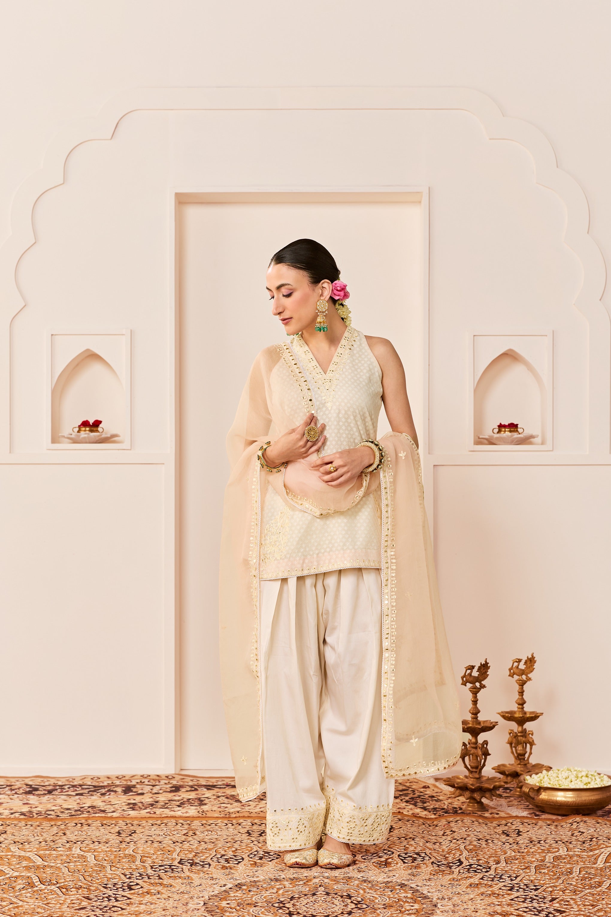 MIRAL - DAISY IVORY SHORT KURTA WITH FARSI SALWAR AND DUPATTA