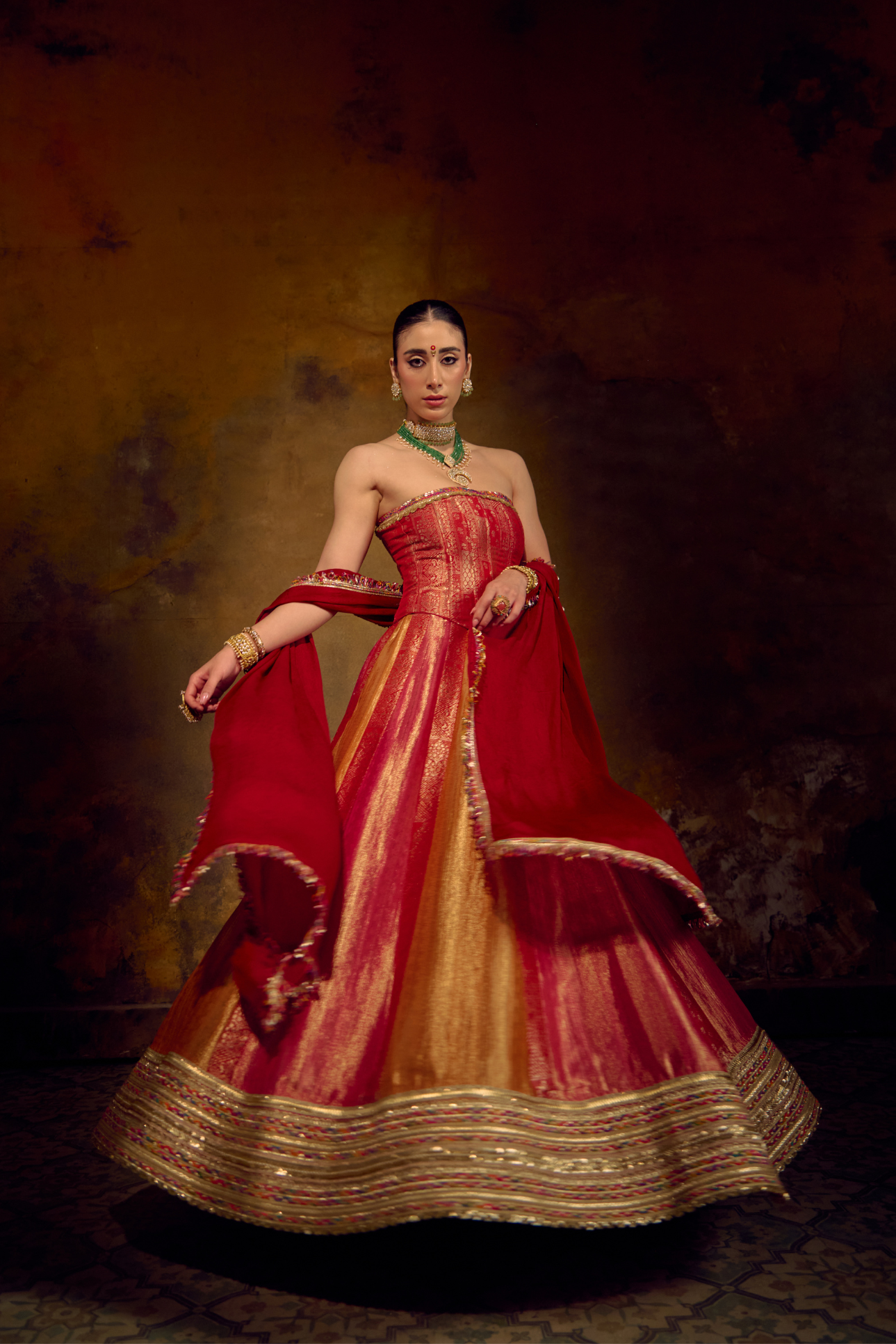 Naad Surya- Jewelled Tones Multi Colour Lehenga with Corset and Ghunghroo Jaal