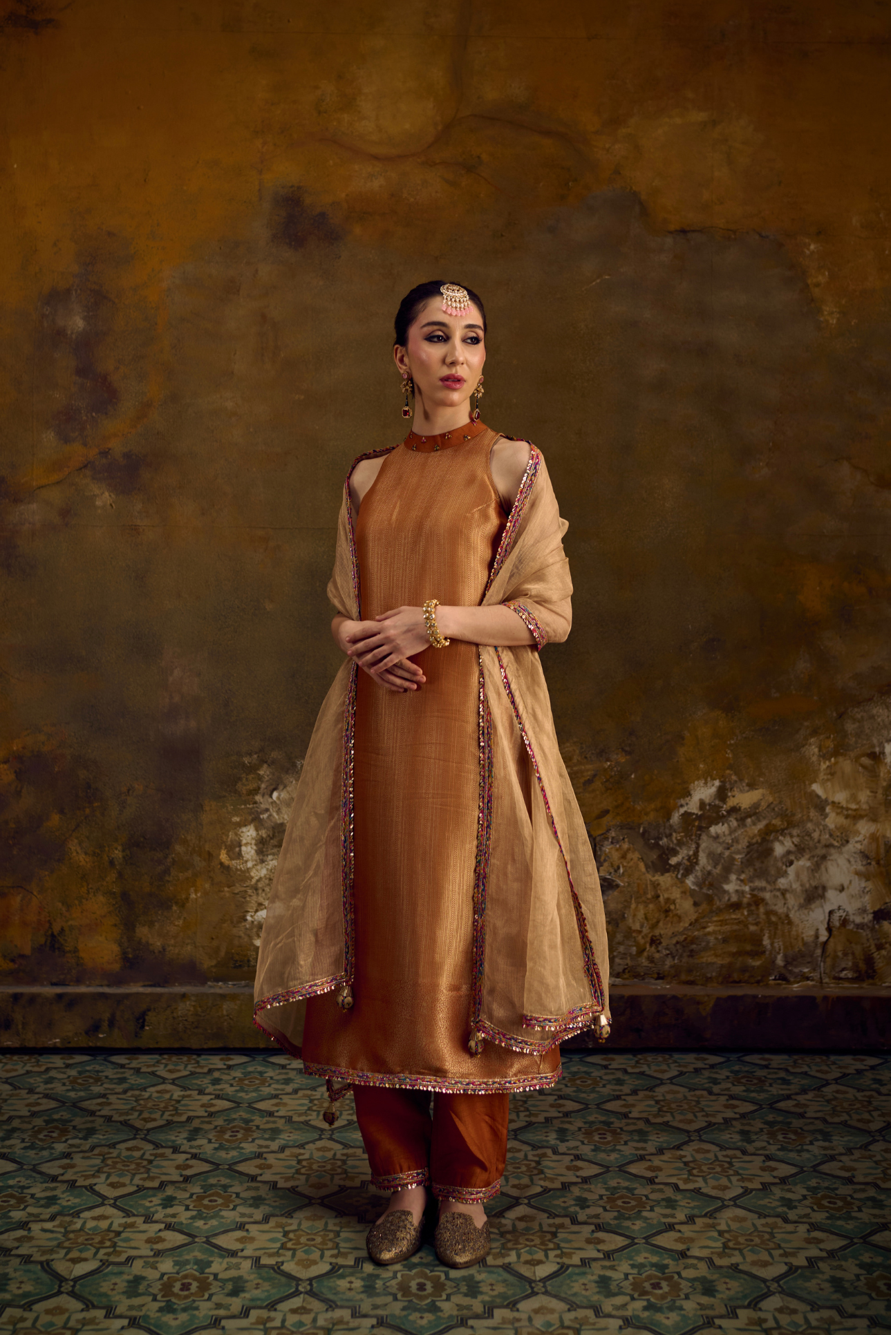 Naad Bhairavi - Mustard A Line Kurta Set with Pant and Dupatta