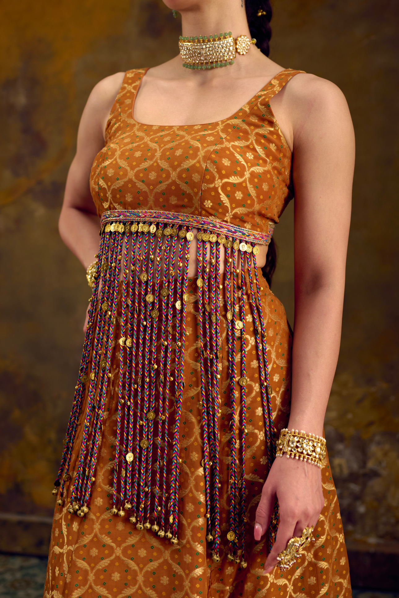 Naad Agni- Mustard Lehenga with Tassle Detailing