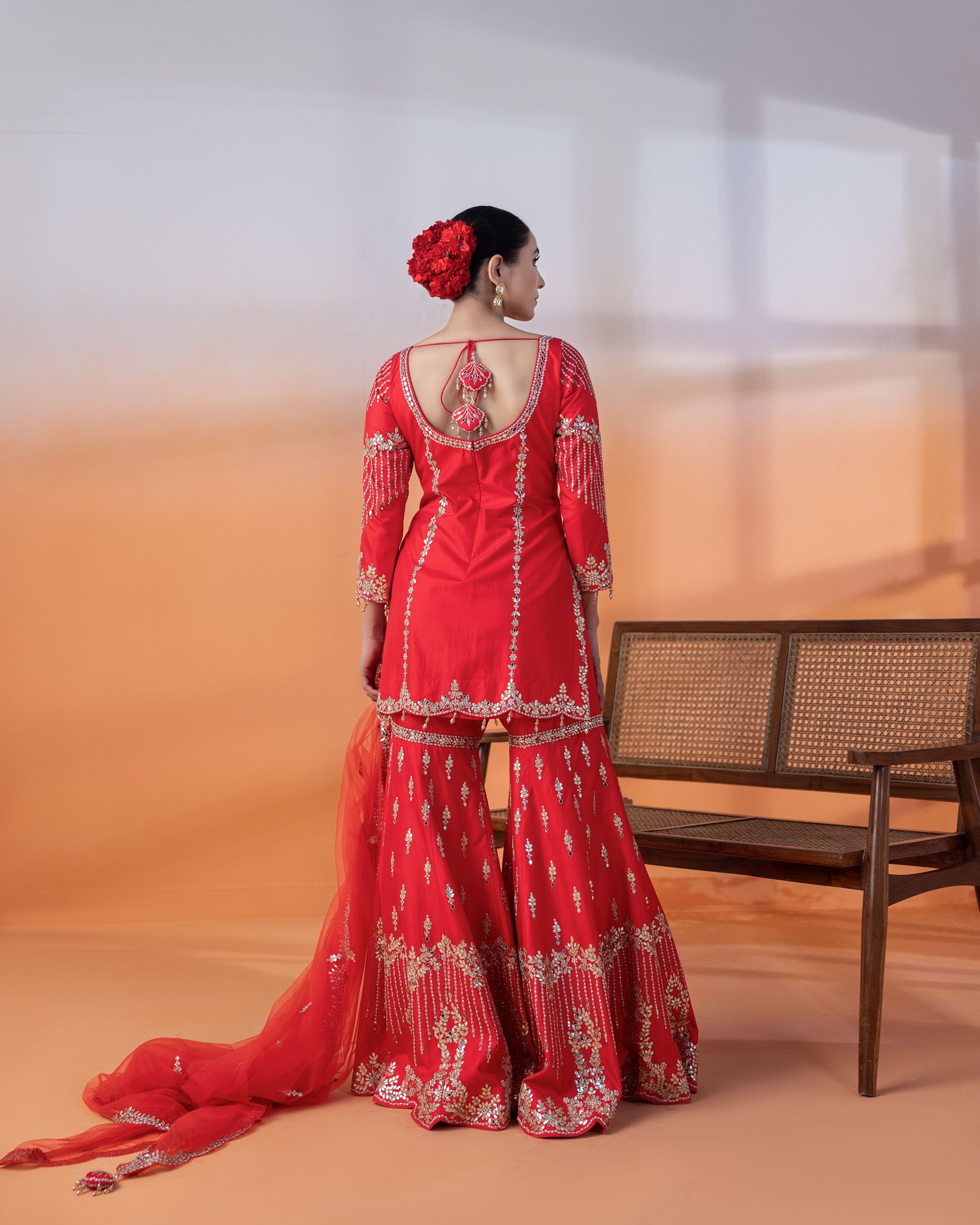 Red Gota Patti & Kundan Gharara Set