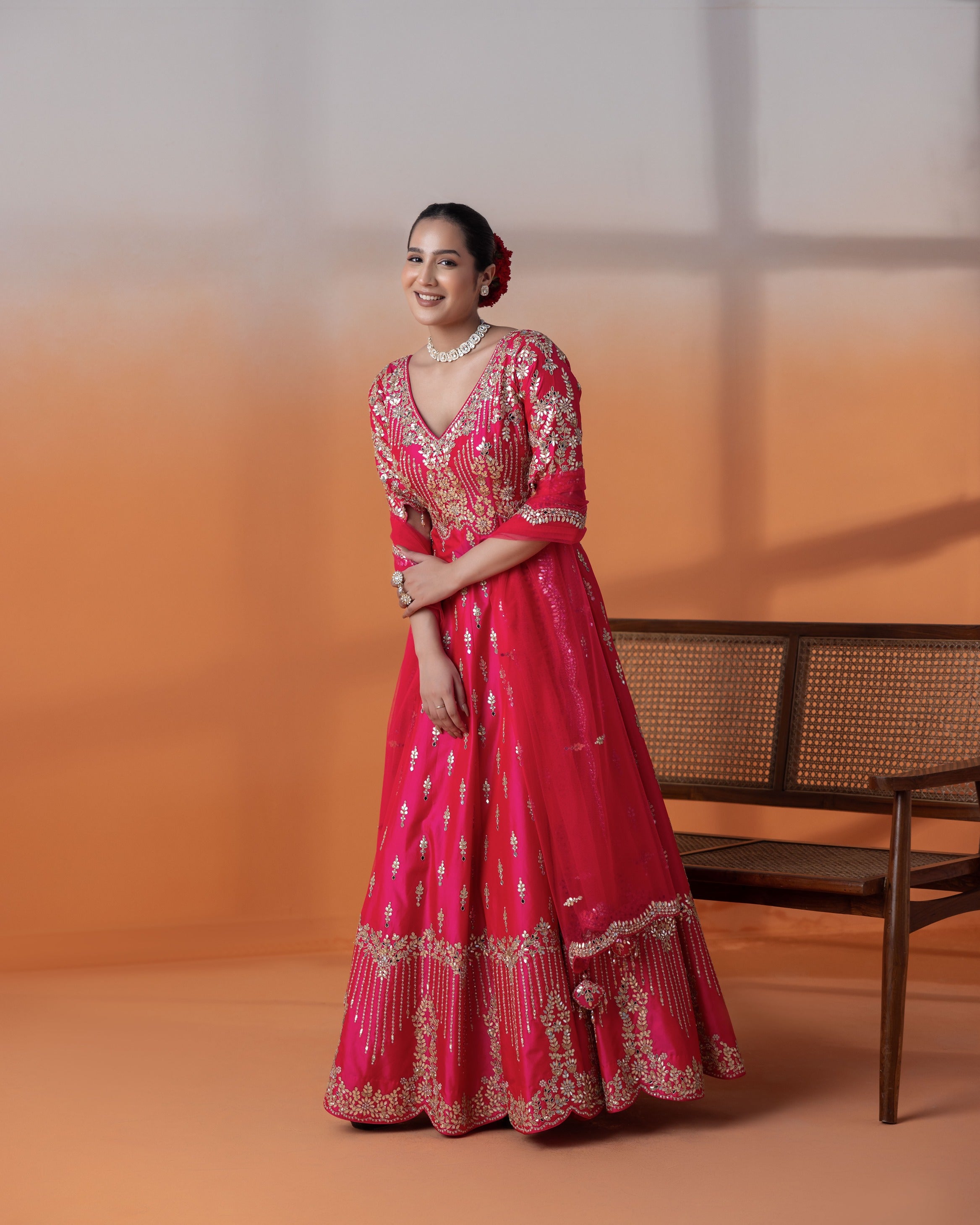 Hot Pink Gota Patti & Kundan Gharara Set