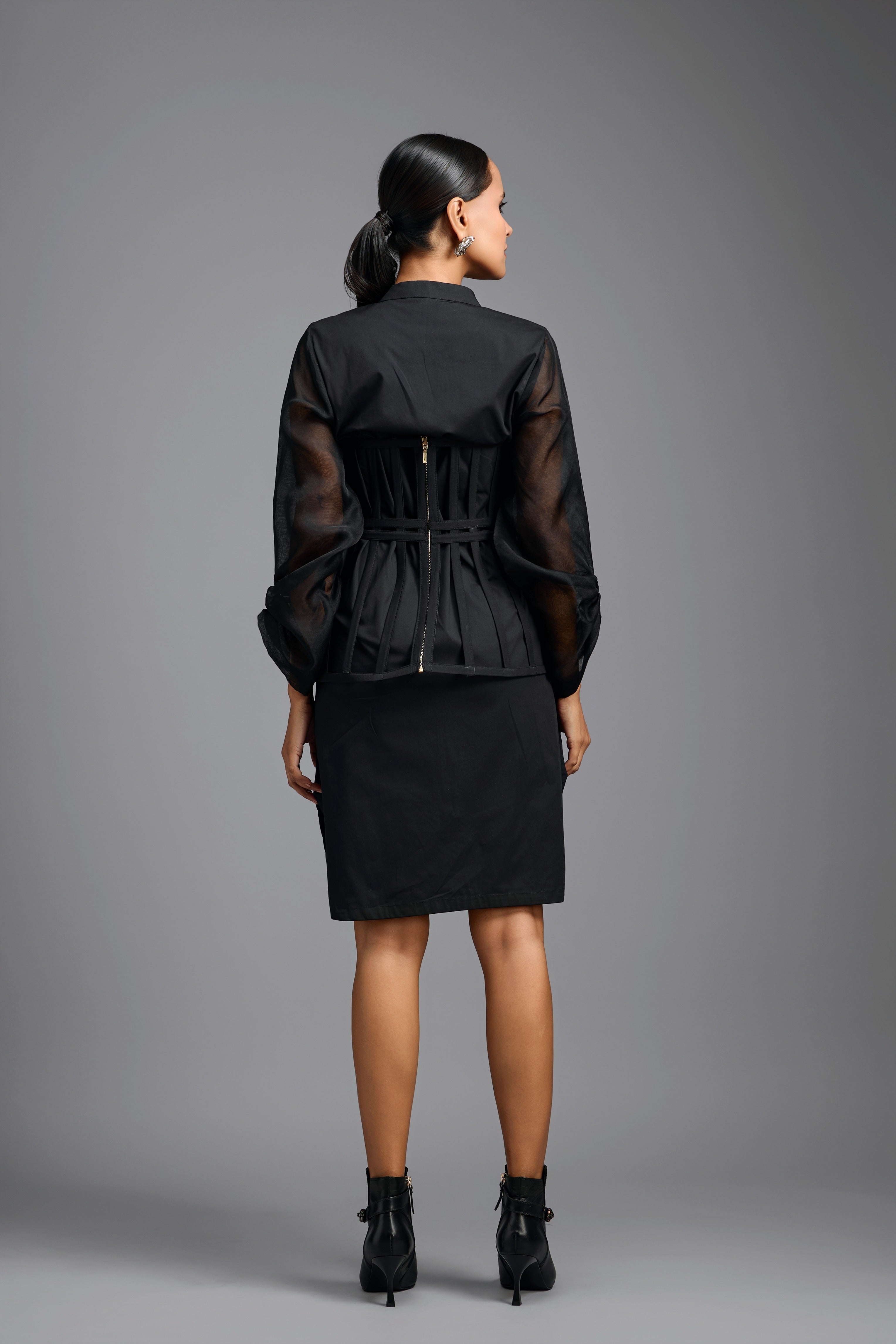 Black Shirt Dress with Sheer Sleeves